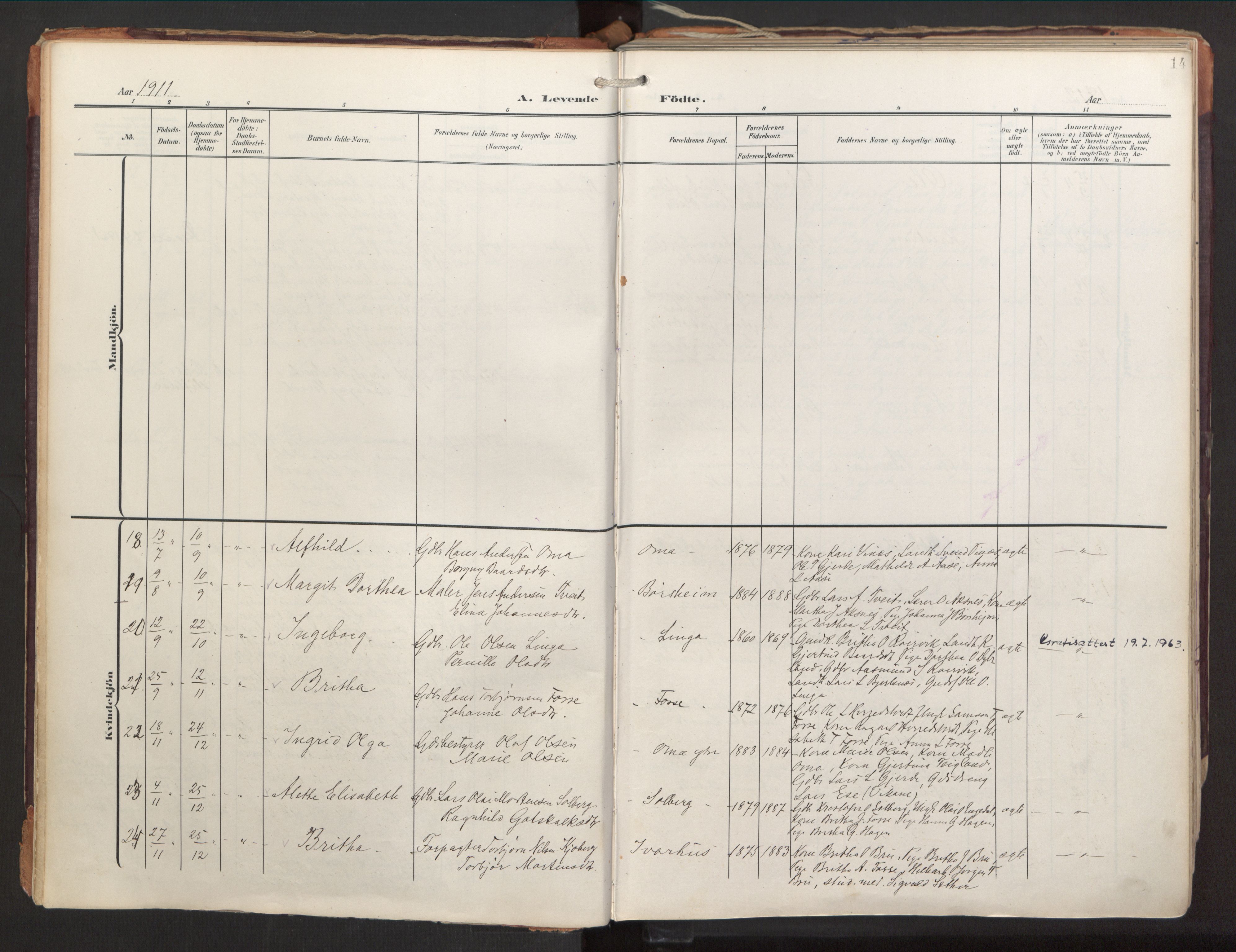 Strandebarm sokneprestembete, AV/SAB-A-78401/H/Haa: Parish register (official) no. B 2, 1909-1941, p. 14