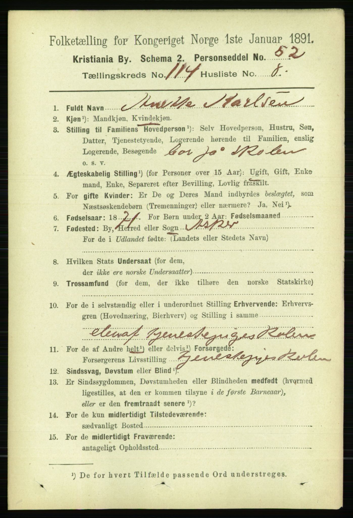 RA, 1891 census for 0301 Kristiania, 1891, p. 60995