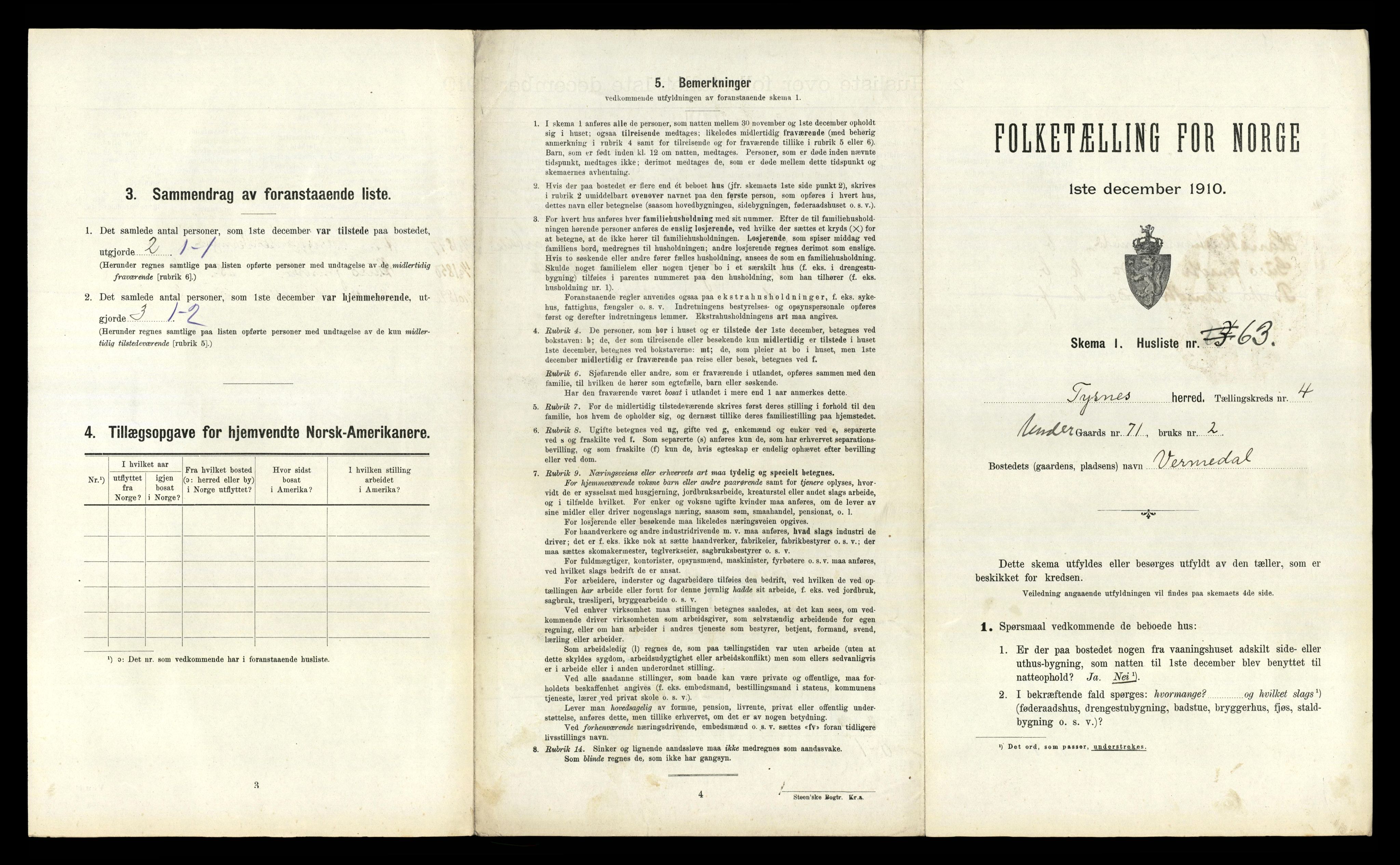 RA, 1910 census for Tysnes, 1910, p. 472