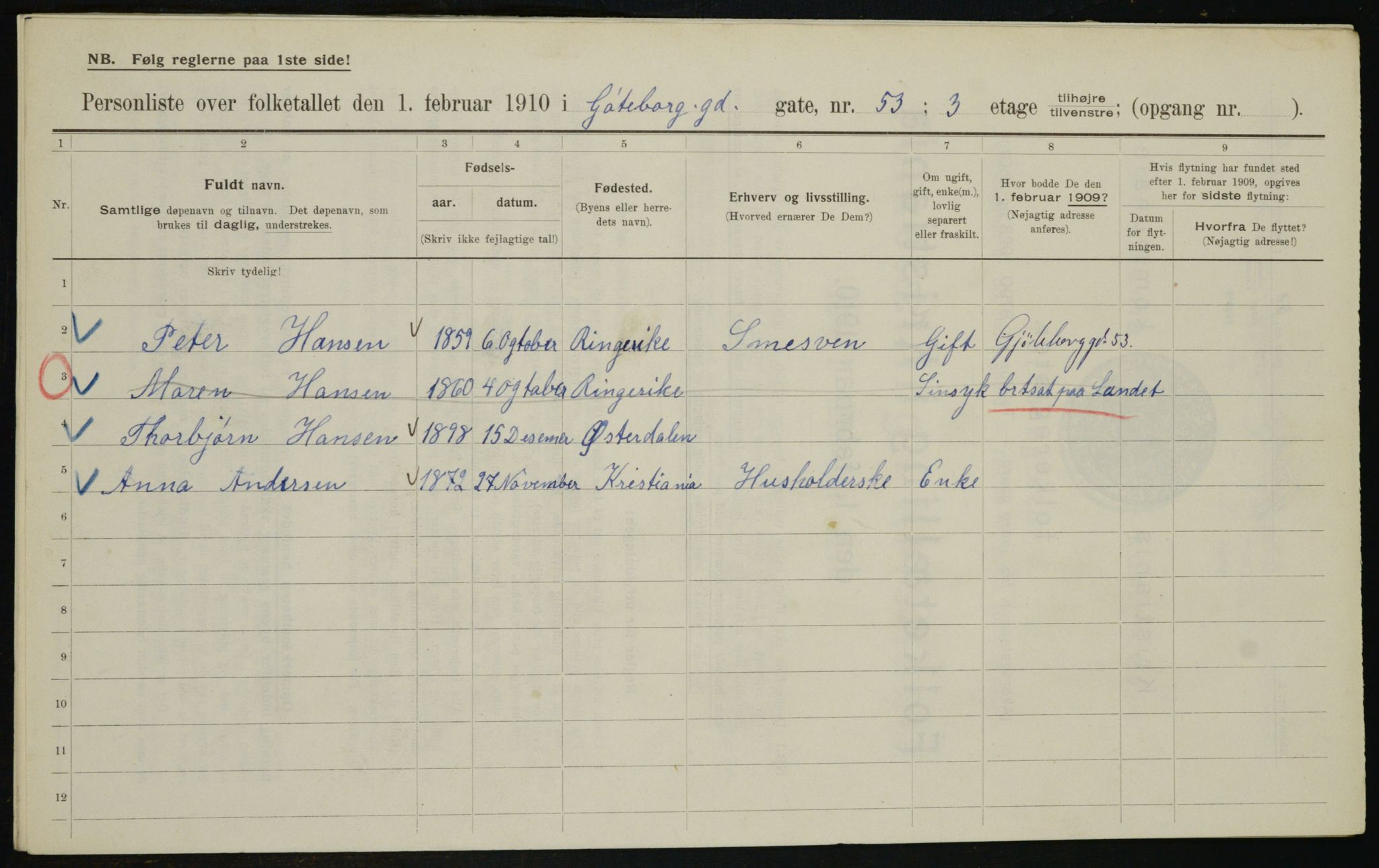 OBA, Municipal Census 1910 for Kristiania, 1910, p. 31893