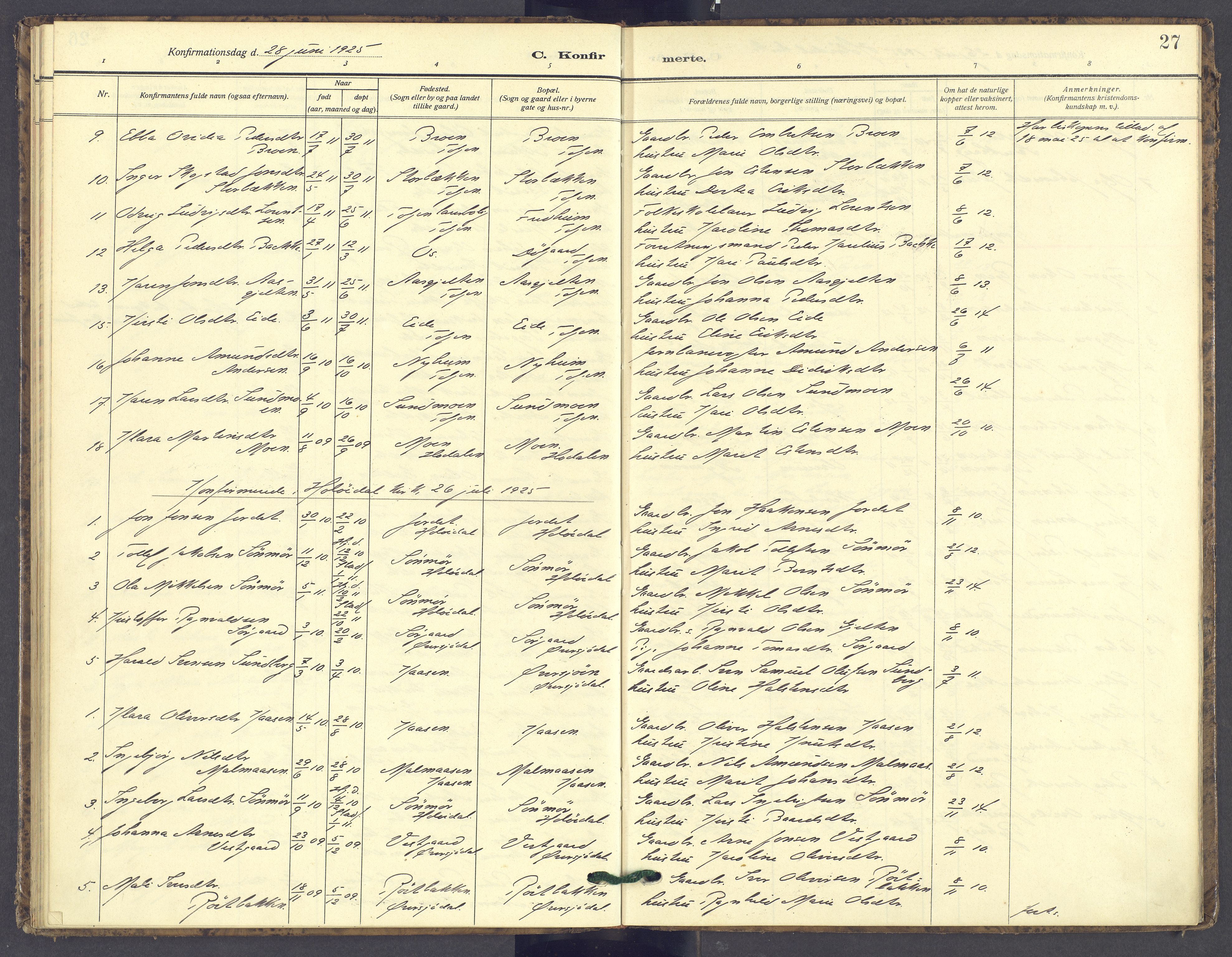 Tolga prestekontor, AV/SAH-PREST-062/K/L0016: Parish register (official) no. 16, 1908-1957, p. 27