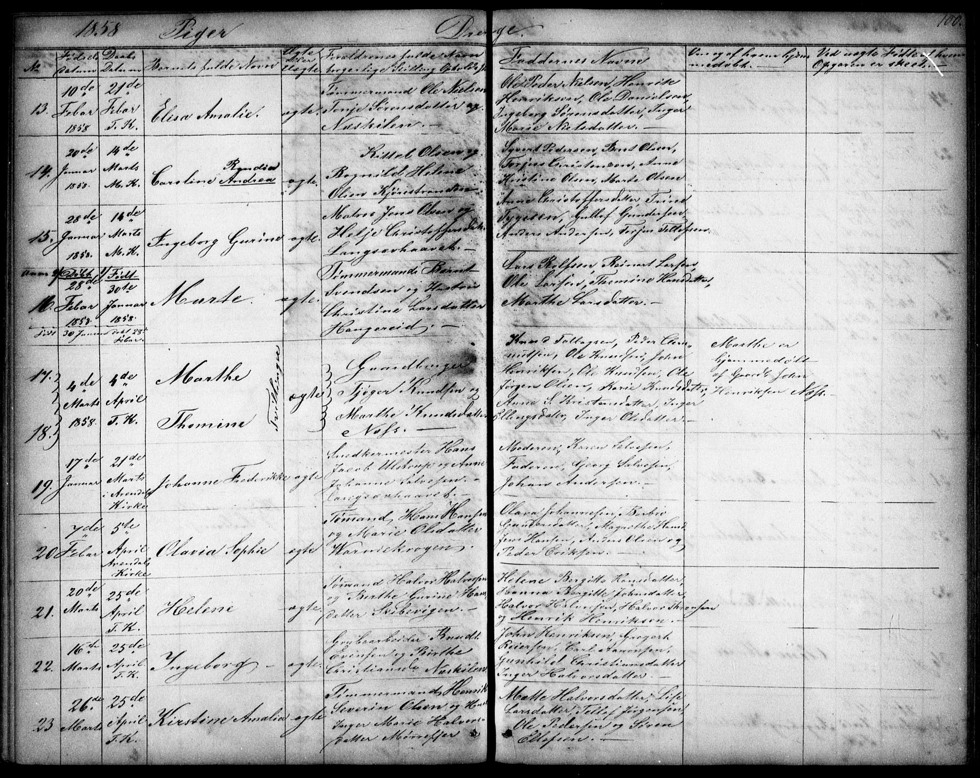 Tromøy sokneprestkontor, AV/SAK-1111-0041/F/Fb/L0002: Parish register (copy) no. B 2, 1851-1858, p. 100
