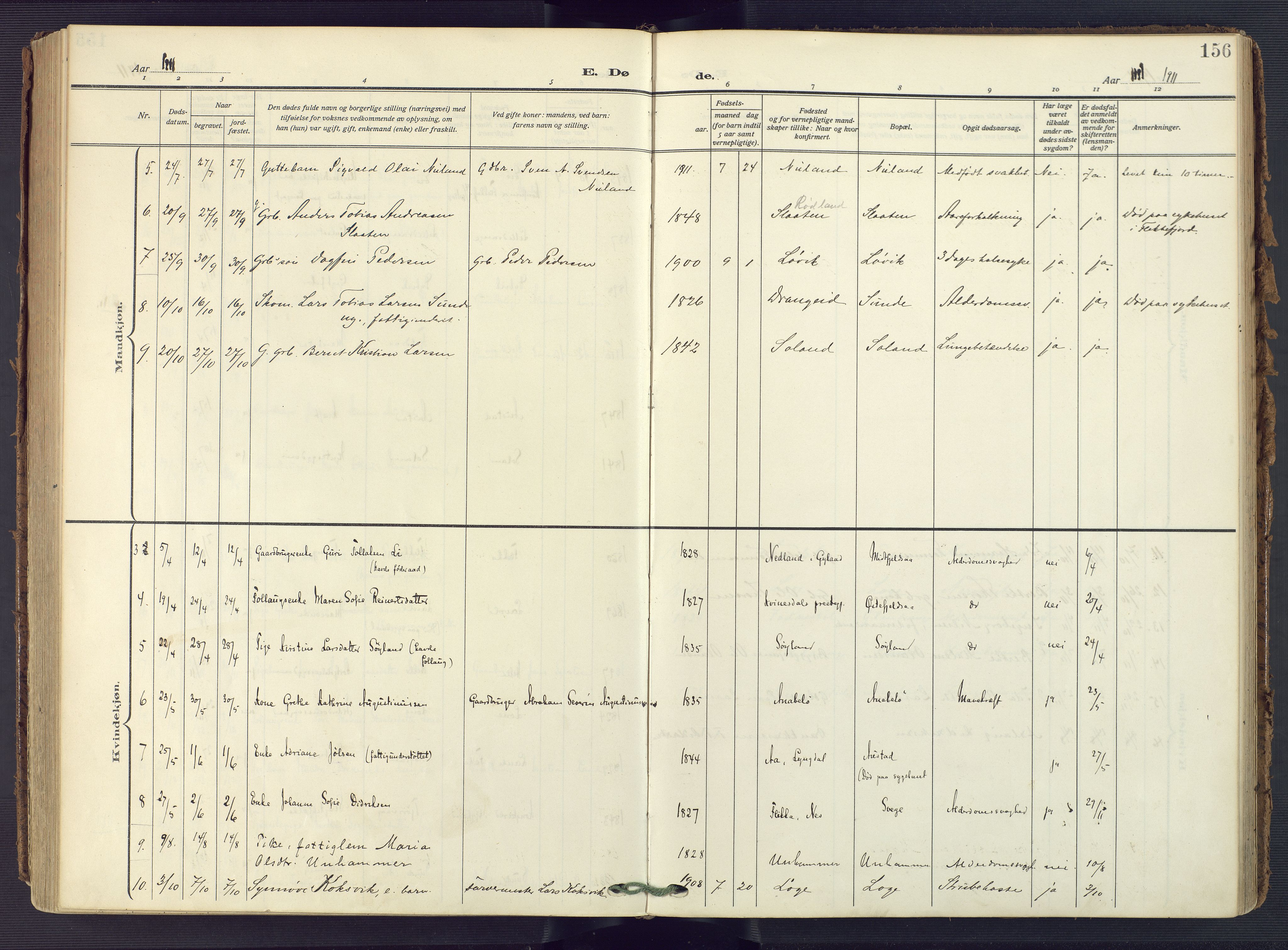 Flekkefjord sokneprestkontor, SAK/1111-0012/F/Fa/Fac/L0010: Parish register (official) no. A 10, 1910-1927, p. 156