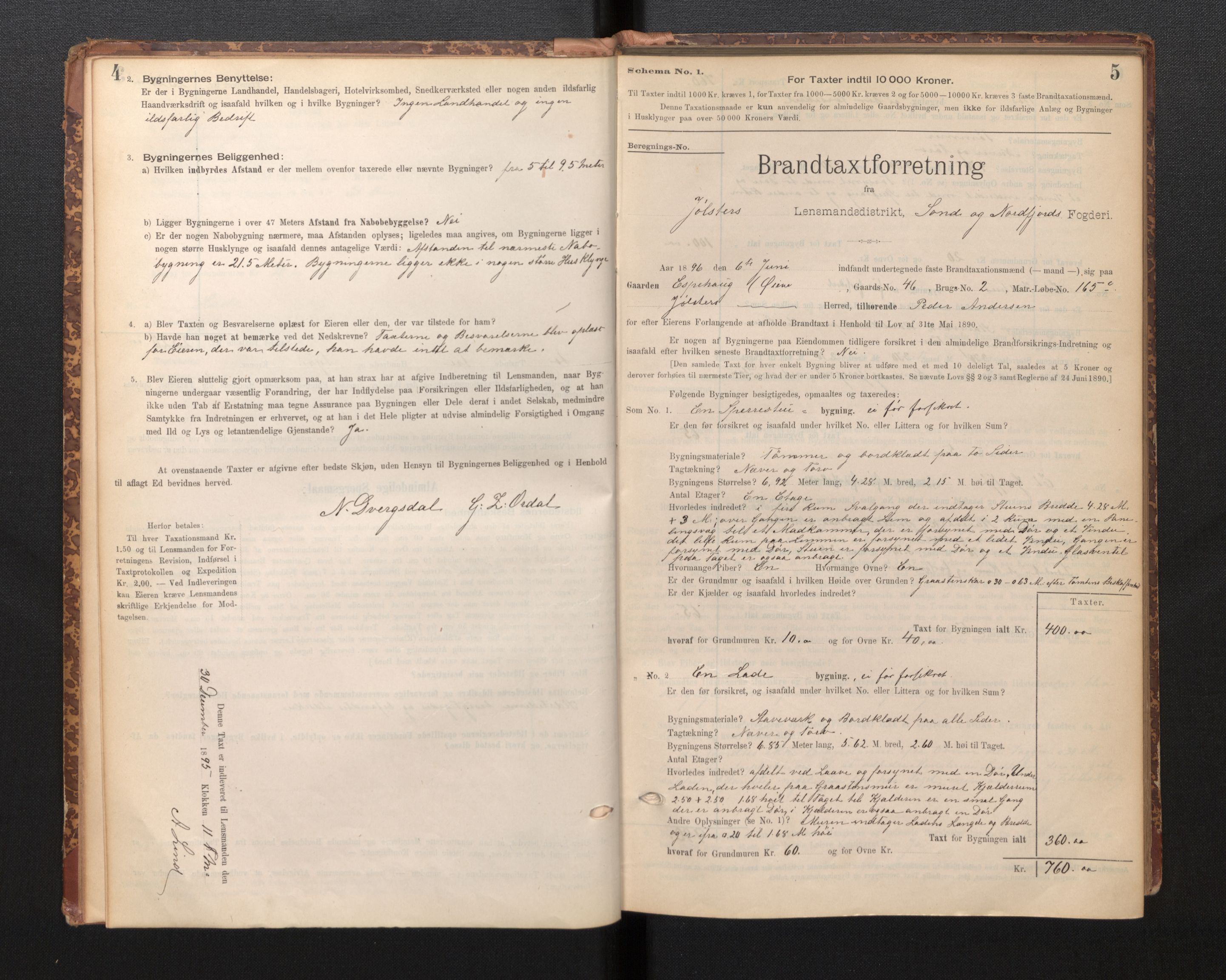 Lensmannen i Jølster, SAB/A-28701/0012/L0004: Branntakstprotokoll, skjematakst, 1895-1923, p. 4-5