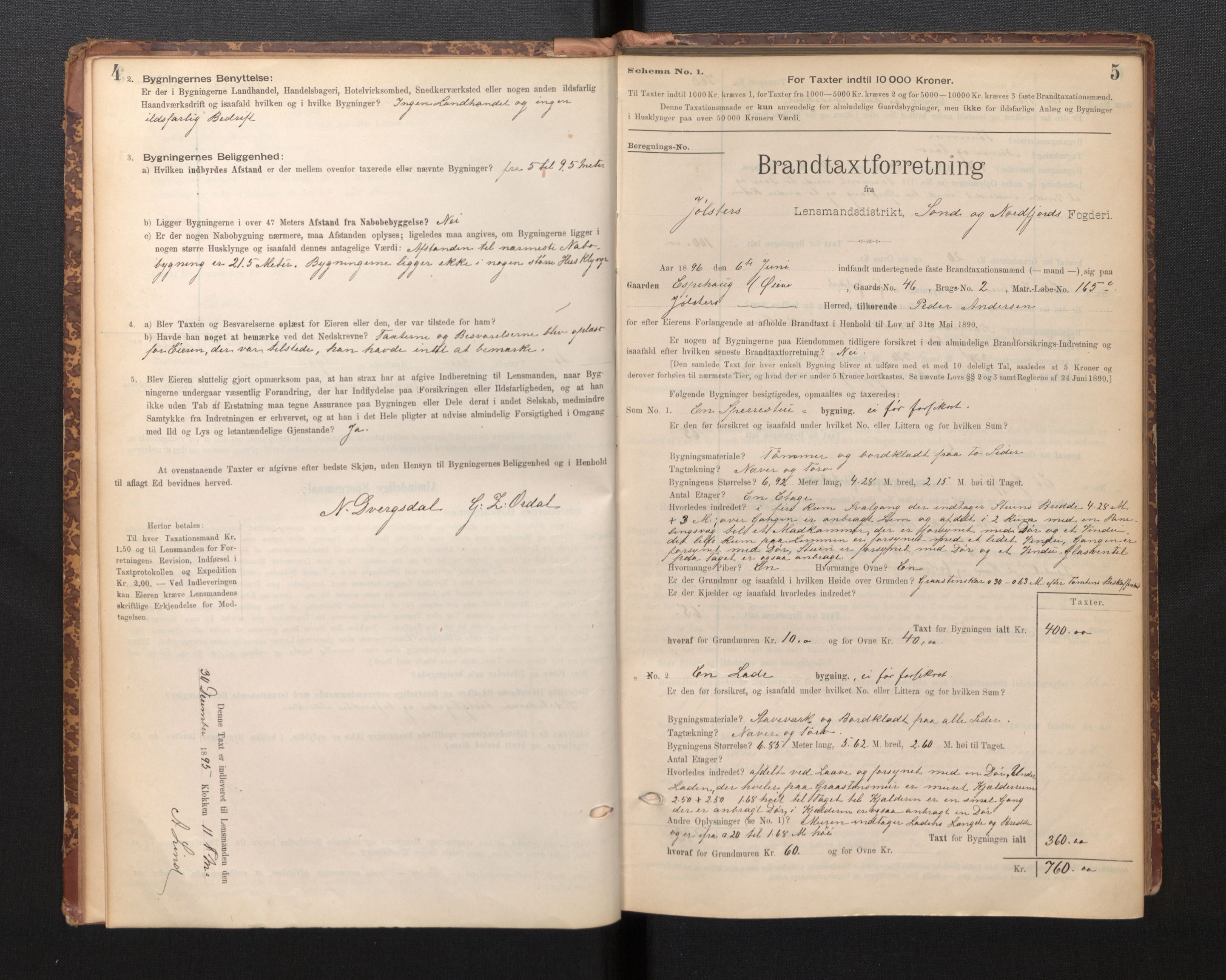 Lensmannen i Jølster, AV/SAB-A-28701/0012/L0004: Branntakstprotokoll, skjematakst, 1895-1923, p. 4-5