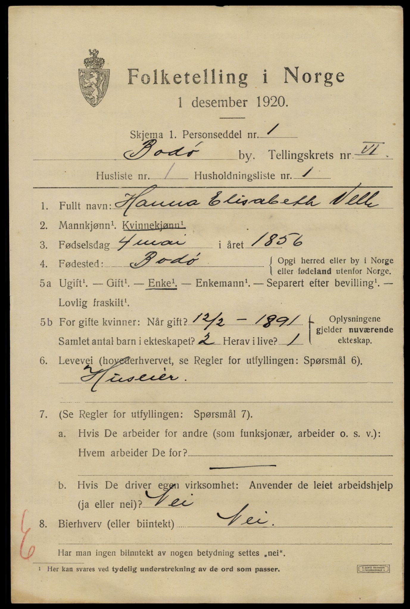 SAT, 1920 census for Bodø, 1920, p. 9435