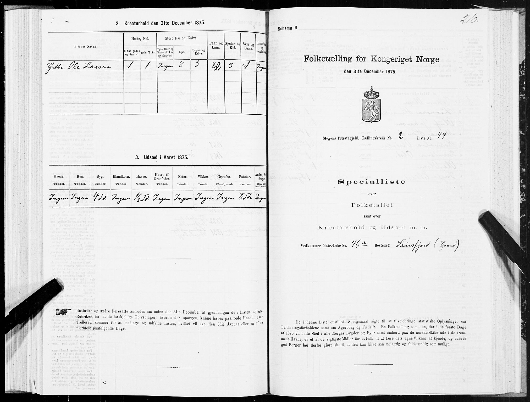 SAT, 1875 census for 1848P Steigen, 1875, p. 1210