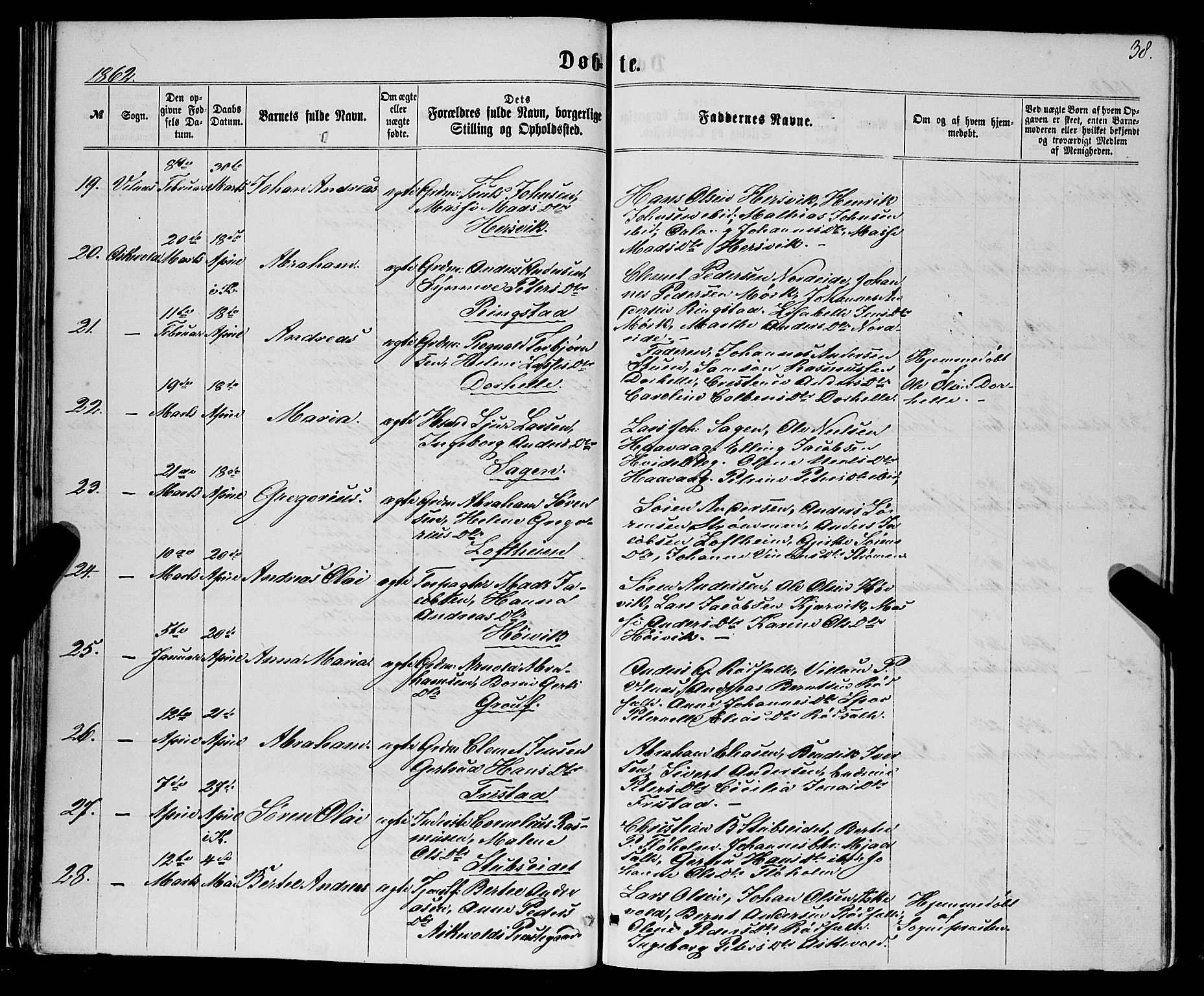 Askvoll sokneprestembete, SAB/A-79501/H/Haa/Haaa/L0012: Parish register (official) no. A 12, 1859-1878, p. 38