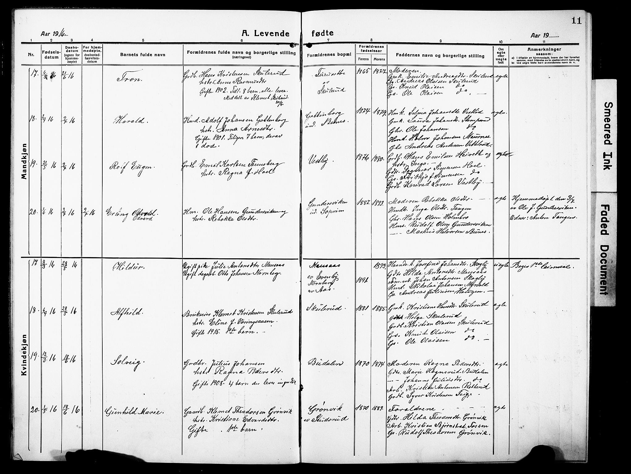 Høland prestekontor Kirkebøker, AV/SAO-A-10346a/G/Gb/L0002: Parish register (copy) no. II 2, 1915-1933, p. 11