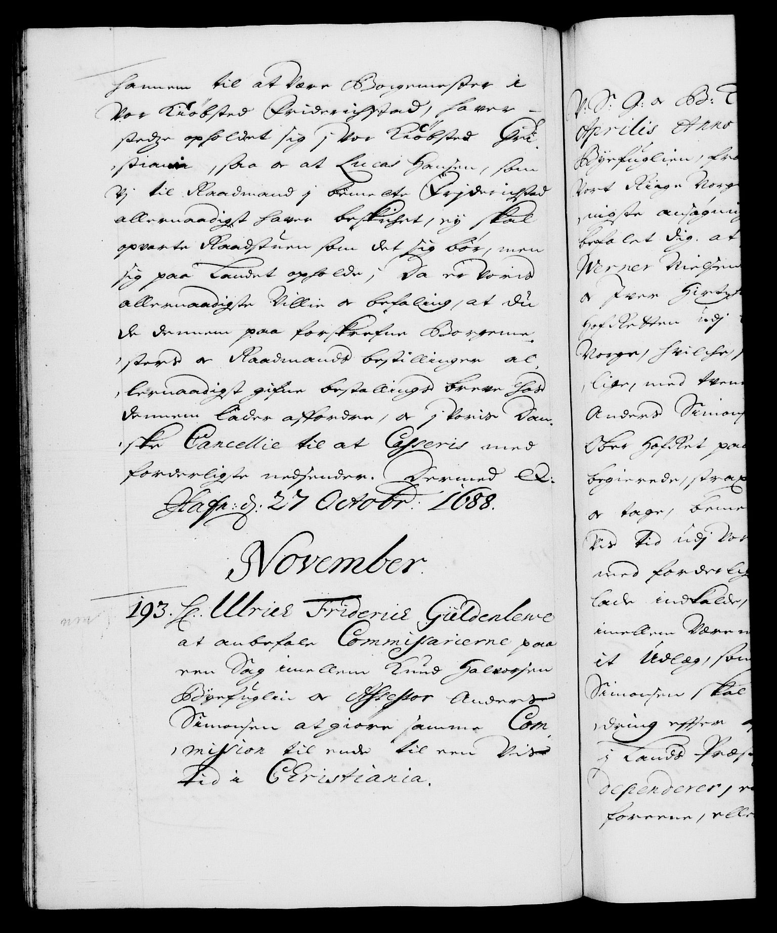 Danske Kanselli 1572-1799, AV/RA-EA-3023/F/Fc/Fca/Fcab/L0014: Norske tegnelser (mikrofilm), 1688-1691, p. 145b