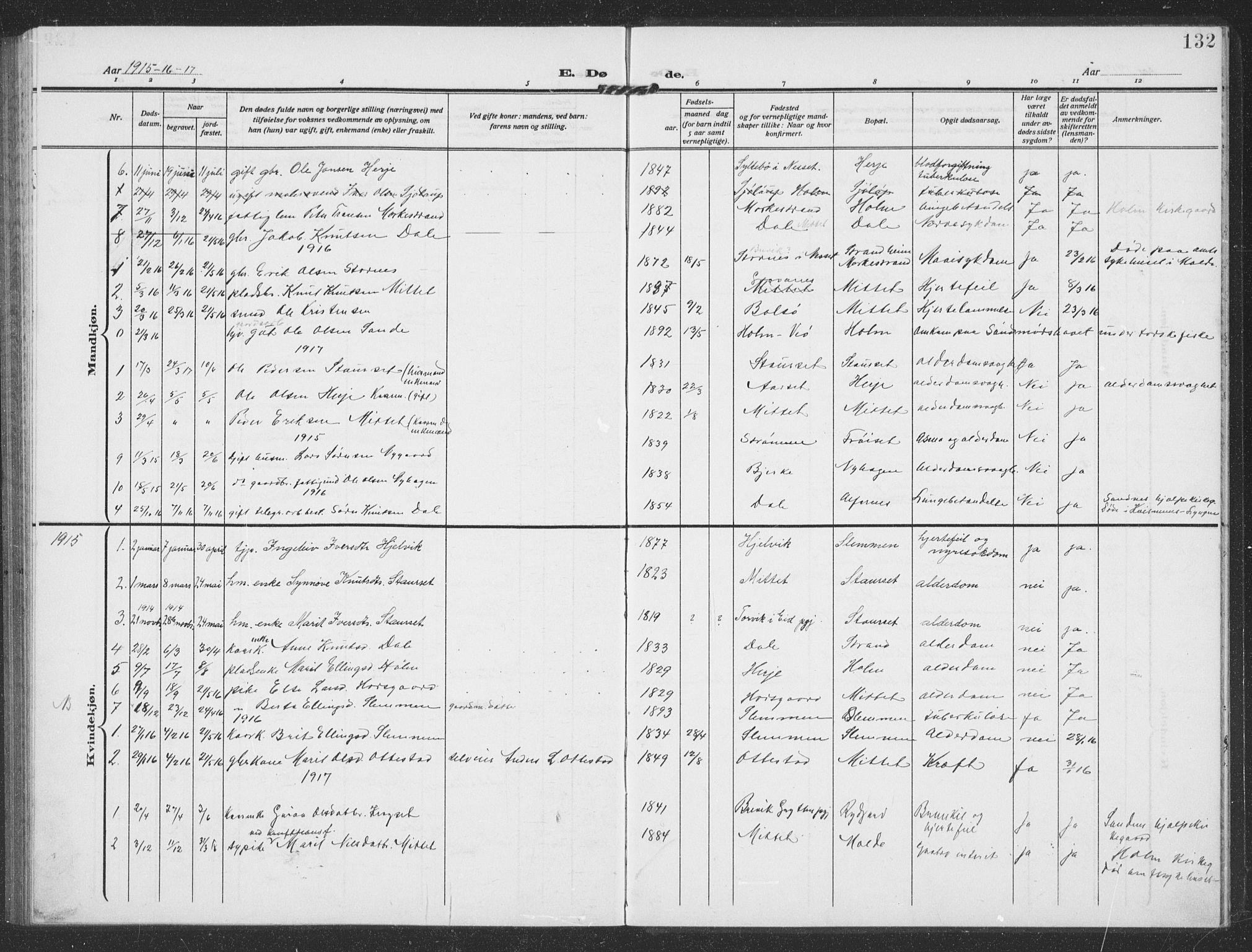 Ministerialprotokoller, klokkerbøker og fødselsregistre - Møre og Romsdal, SAT/A-1454/549/L0615: Parish register (copy) no. 549C01, 1905-1932, p. 132