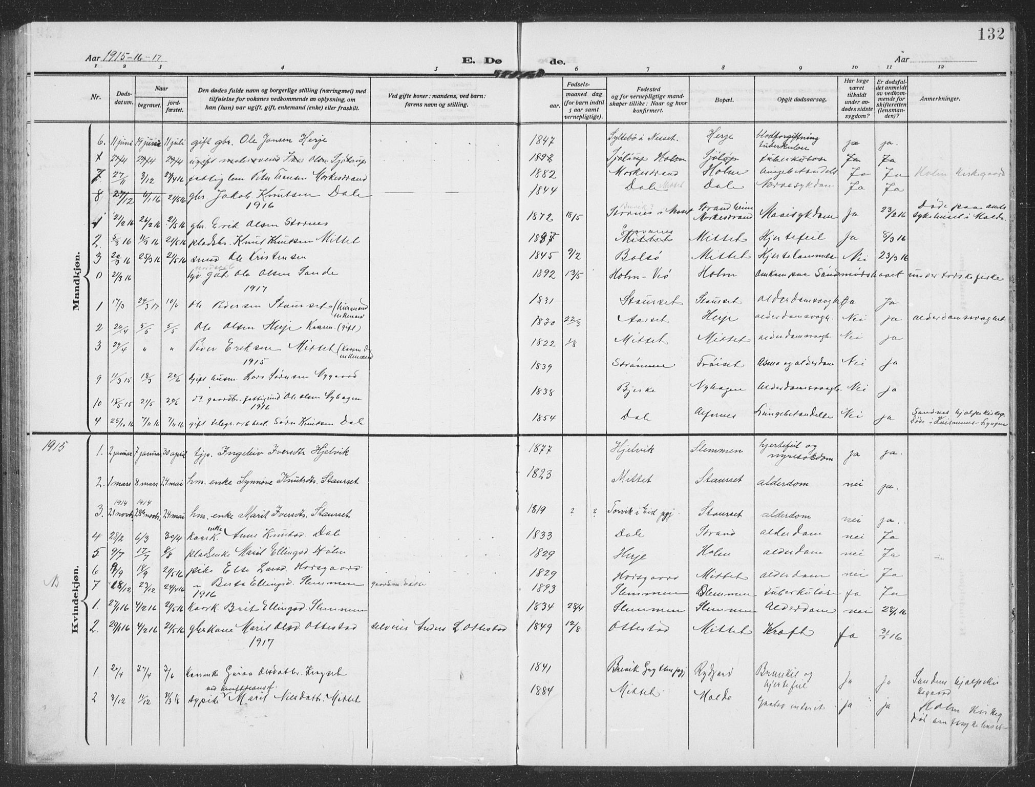 Ministerialprotokoller, klokkerbøker og fødselsregistre - Møre og Romsdal, AV/SAT-A-1454/549/L0615: Parish register (copy) no. 549C01, 1905-1932, p. 132