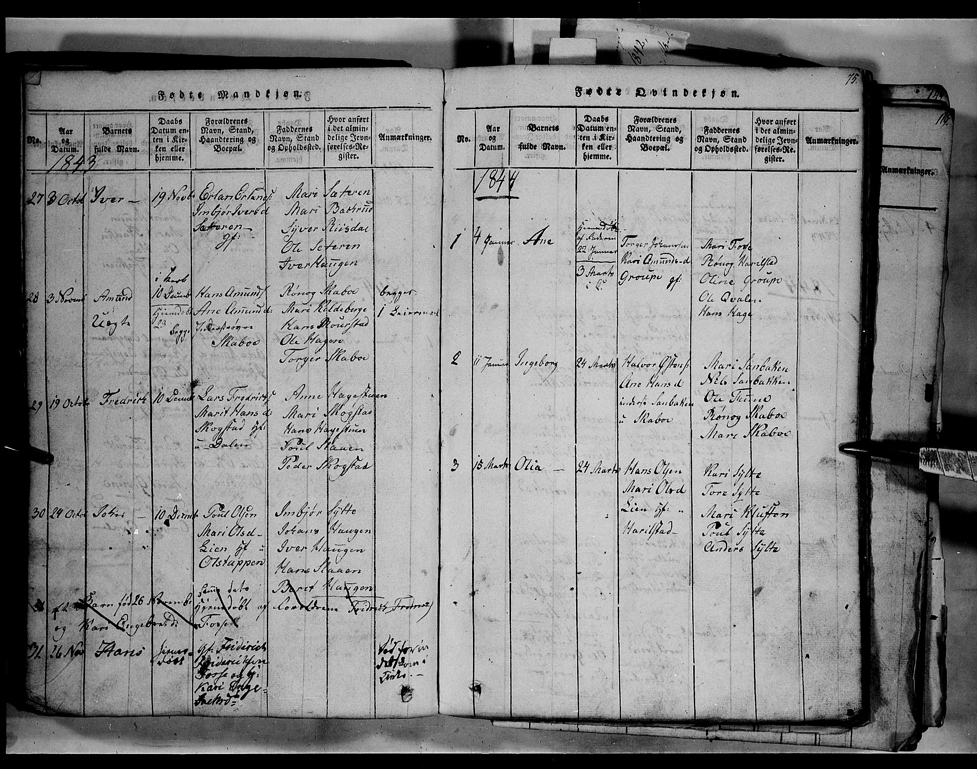Fron prestekontor, SAH/PREST-078/H/Ha/Hab/L0003: Parish register (copy) no. 3, 1816-1850, p. 75