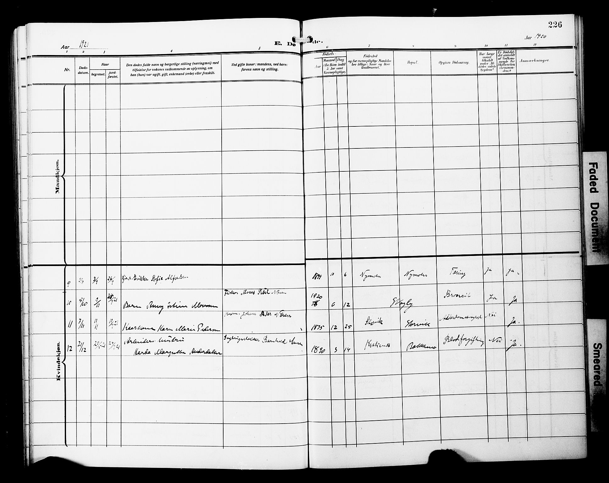 Skjervøy sokneprestkontor, SATØ/S-1300/H/Ha/Hab/L0022klokker: Parish register (copy) no. 22, 1910-1926, p. 226