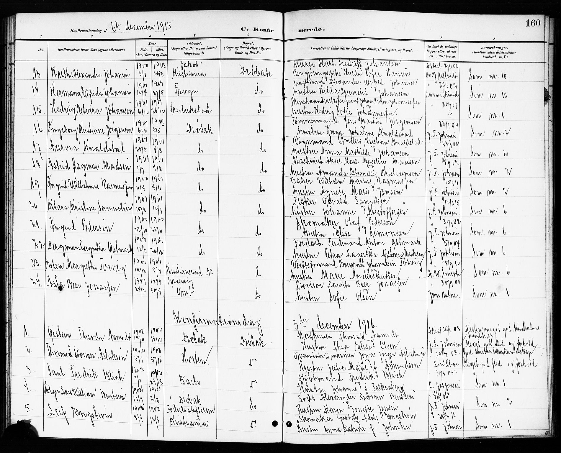 Drøbak prestekontor Kirkebøker, SAO/A-10142a/G/Ga/L0001: Parish register (copy) no. I 1, 1897-1917, p. 160