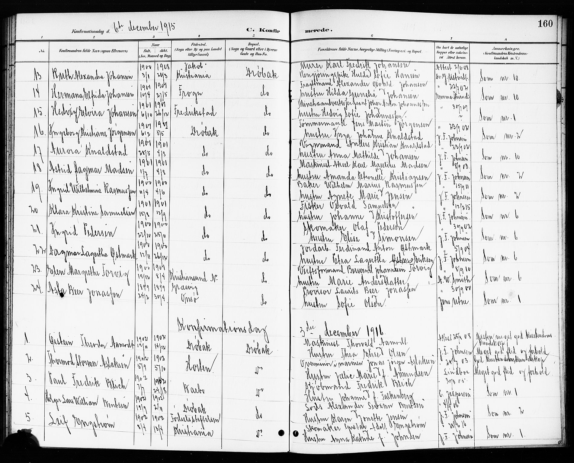 Drøbak prestekontor Kirkebøker, AV/SAO-A-10142a/G/Ga/L0001: Parish register (copy) no. I 1, 1897-1917, p. 160