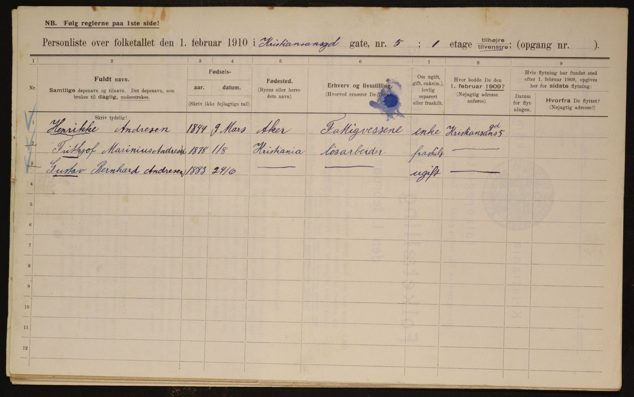 OBA, Municipal Census 1910 for Kristiania, 1910, p. 52675