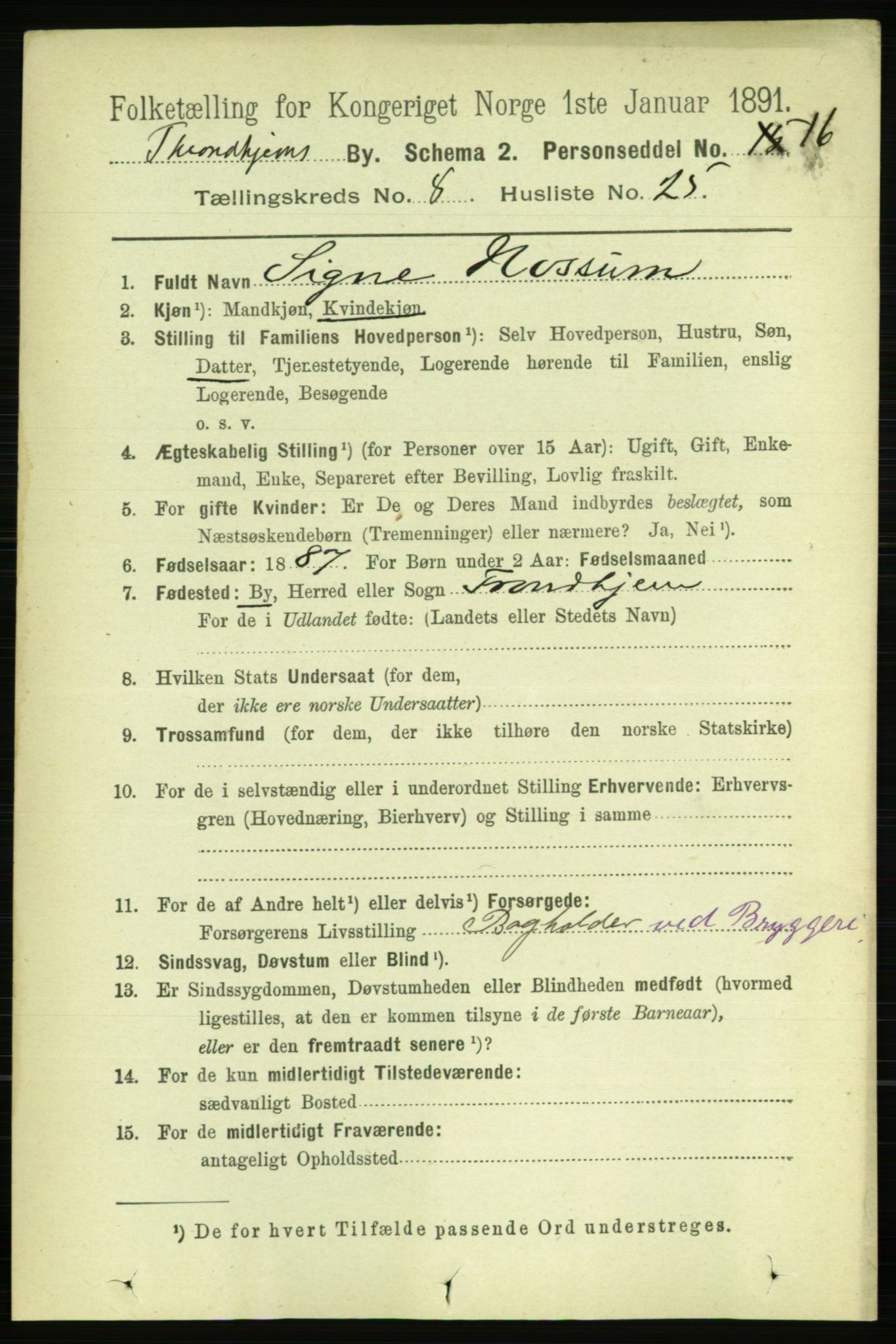 RA, 1891 census for 1601 Trondheim, 1891, p. 7107