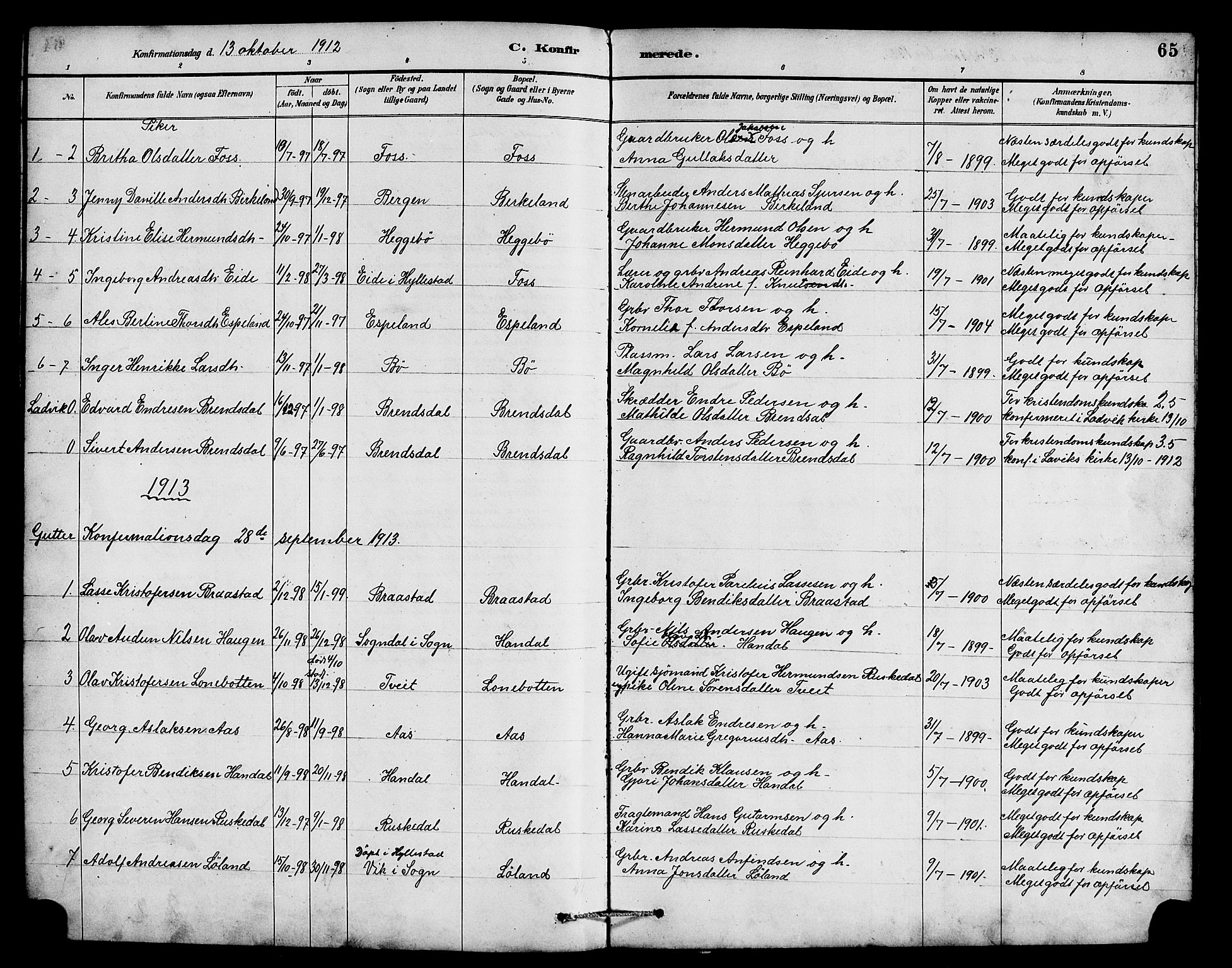 Hyllestad sokneprestembete, AV/SAB-A-80401: Parish register (copy) no. B 2, 1889-1915, p. 65