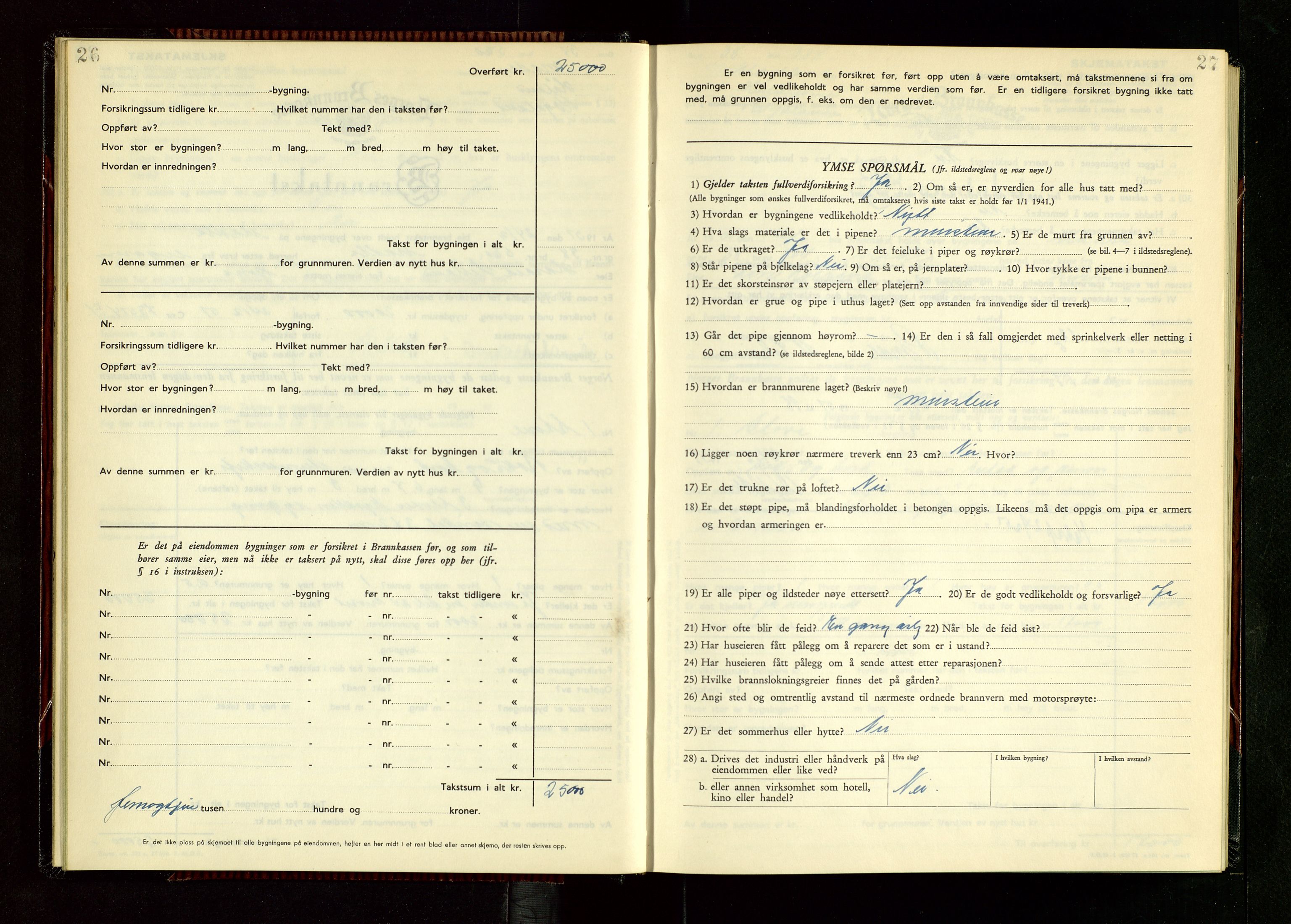 Håland lensmannskontor, AV/SAST-A-100100/Gob/L0014: "Branntakstprotokoll" - skjematakst, 1951-1955, p. 26-27