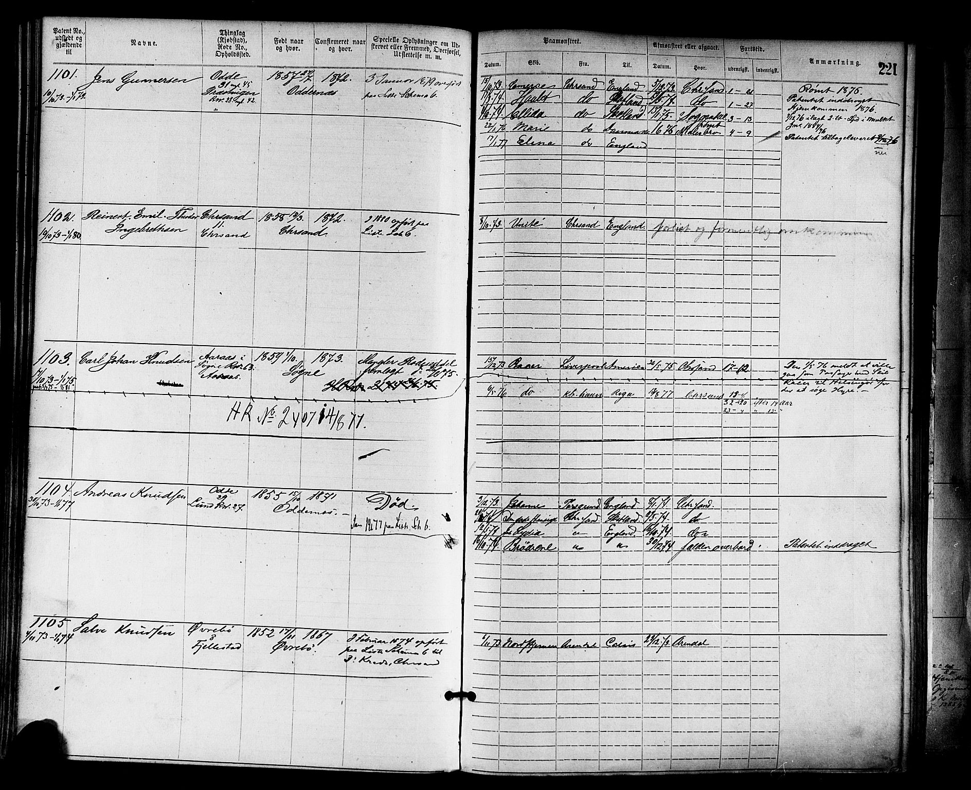 Kristiansand mønstringskrets, SAK/2031-0015/F/Fa/L0005: Annotasjonsrulle nr 1-1920 med register, I-3, 1870-1880, p. 266