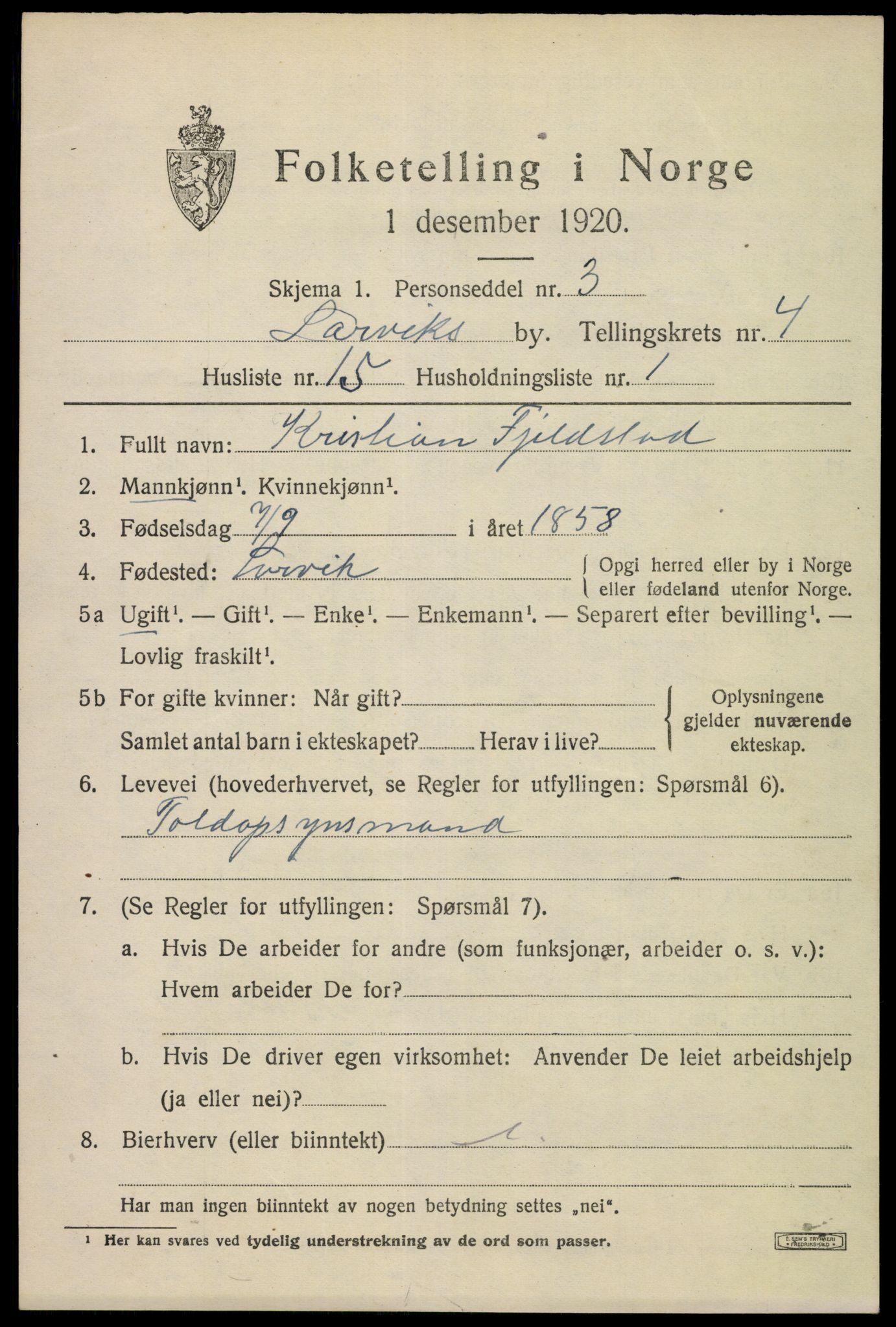 SAKO, 1920 census for Larvik, 1920, p. 13666