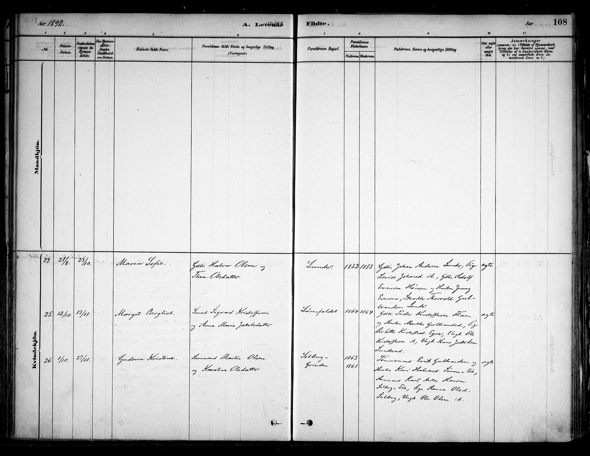 Sørum prestekontor Kirkebøker, AV/SAO-A-10303/F/Fa/L0007: Parish register (official) no. I 7, 1878-1914, p. 108