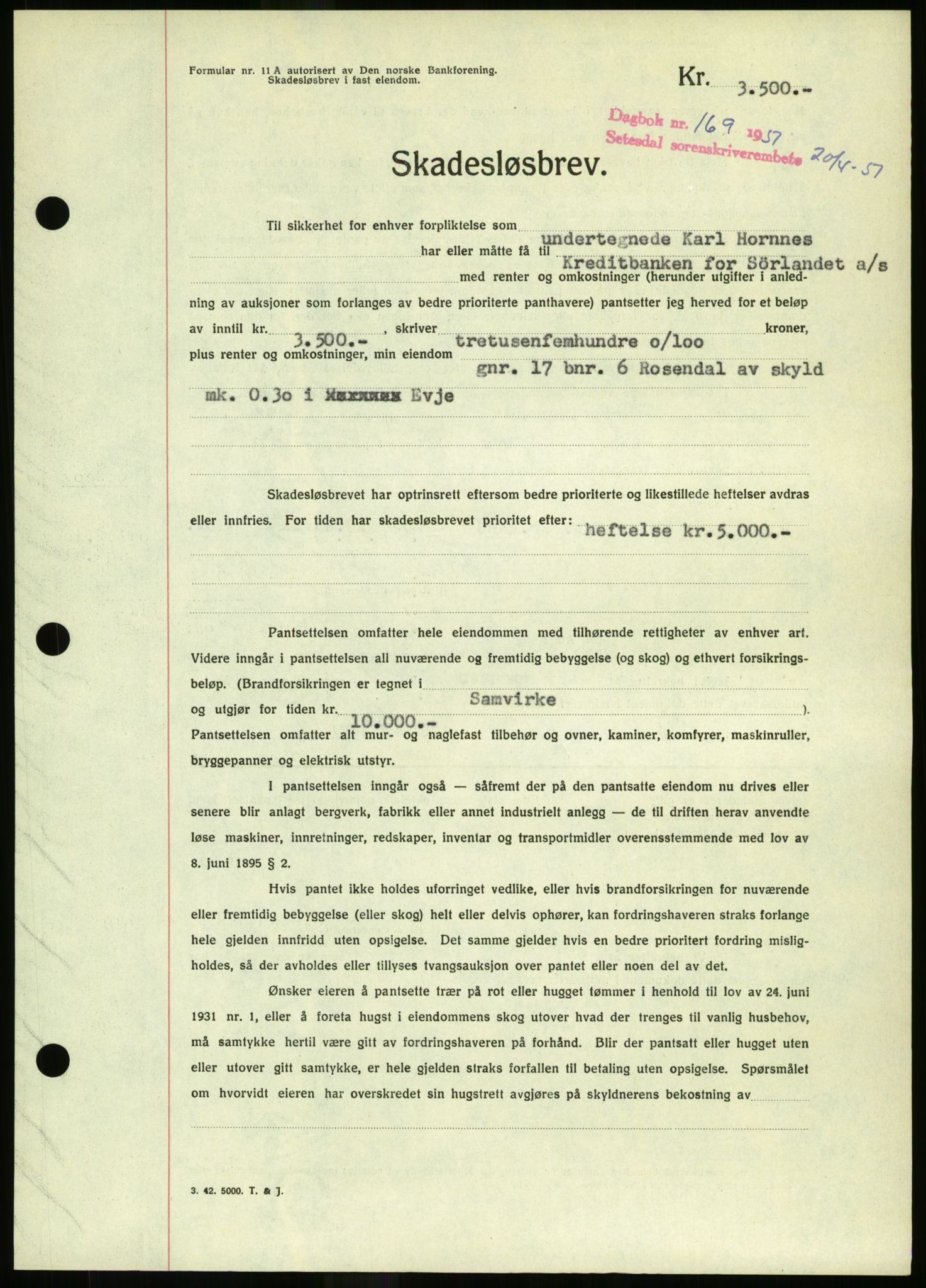 Setesdal sorenskriveri, SAK/1221-0011/G/Gb/L0050: Mortgage book no. B 38, 1949-1952, Diary no: : 169/1951