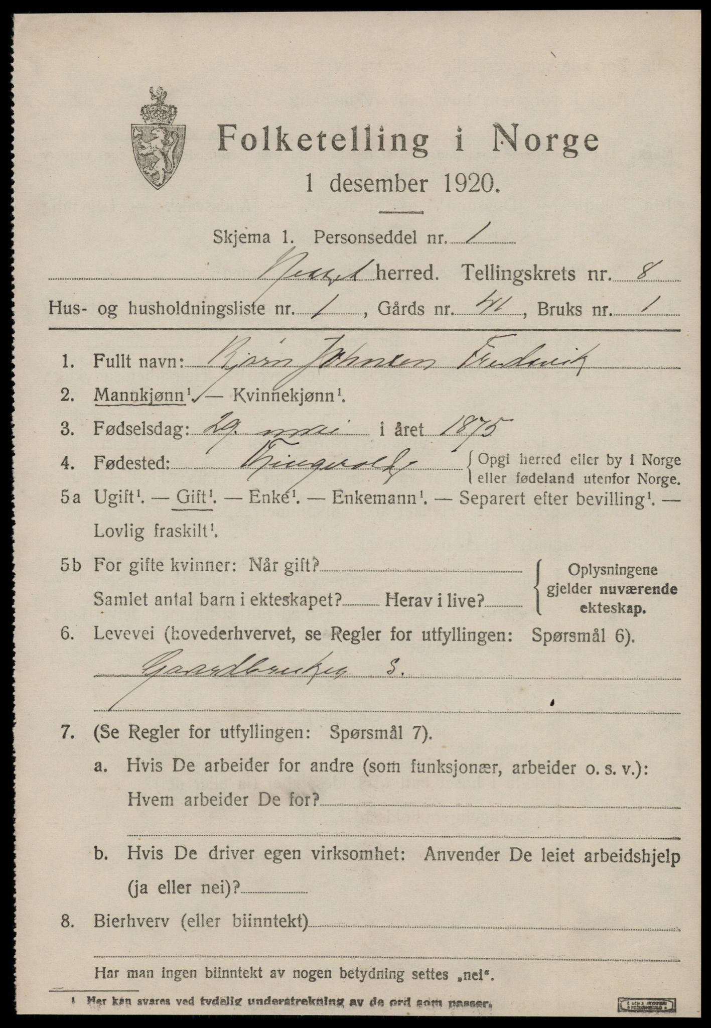 SAT, 1920 census for Nesset, 1920, p. 3470