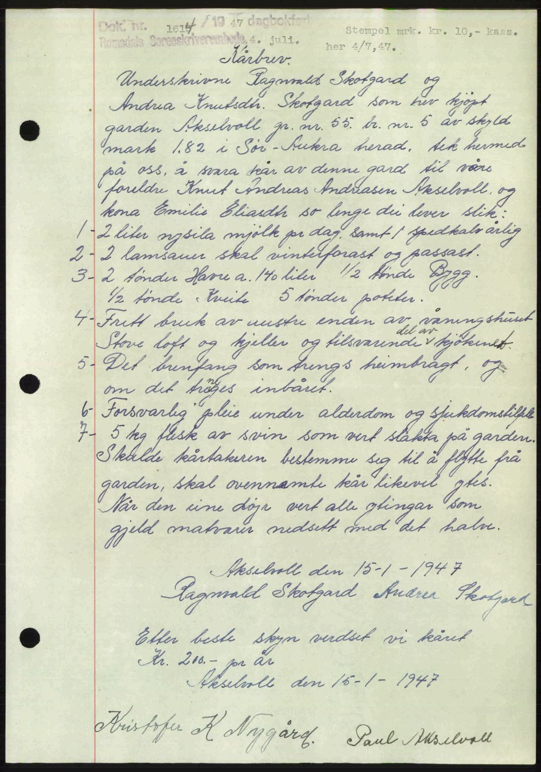 Romsdal sorenskriveri, AV/SAT-A-4149/1/2/2C: Mortgage book no. A23, 1947-1947, Diary no: : 1614/1947