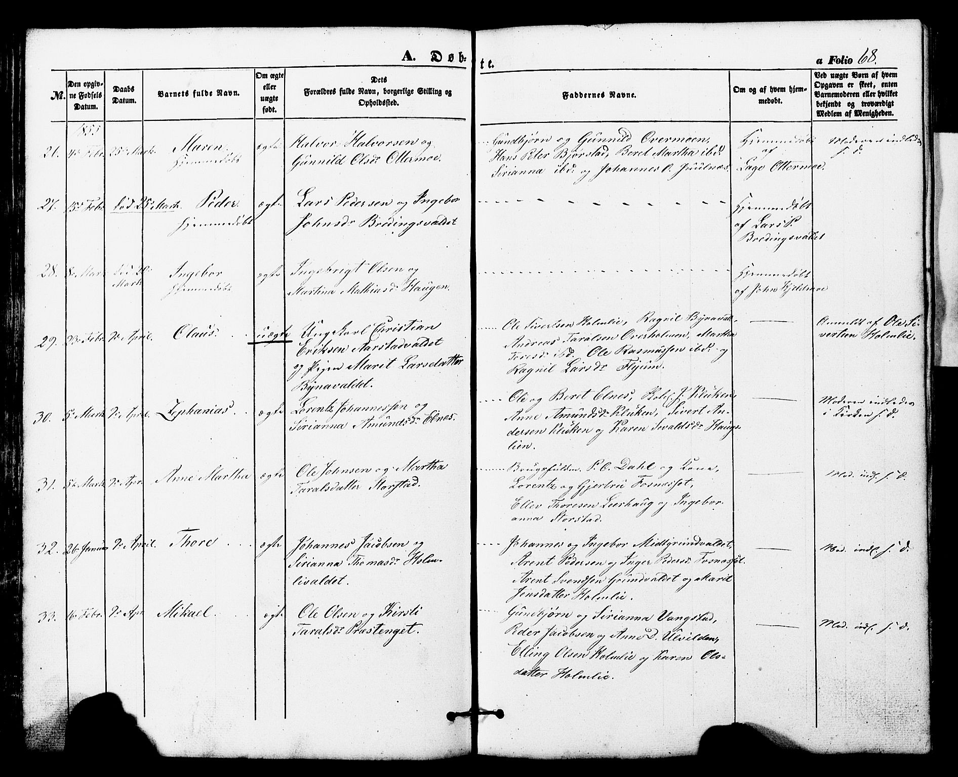 Ministerialprotokoller, klokkerbøker og fødselsregistre - Nord-Trøndelag, AV/SAT-A-1458/724/L0268: Parish register (copy) no. 724C04, 1846-1878, p. 68