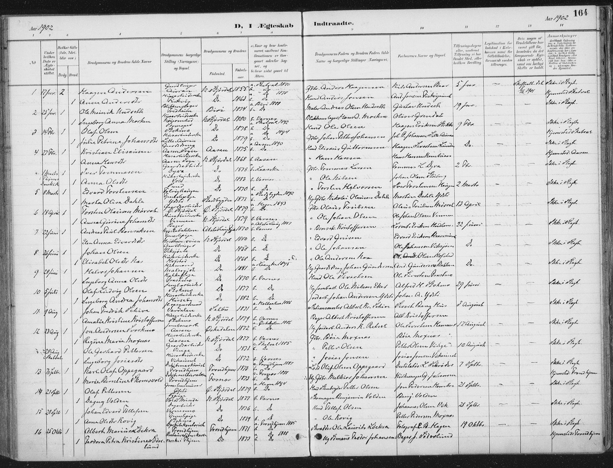 Ministerialprotokoller, klokkerbøker og fødselsregistre - Nord-Trøndelag, SAT/A-1458/709/L0082: Parish register (official) no. 709A22, 1896-1916, p. 164