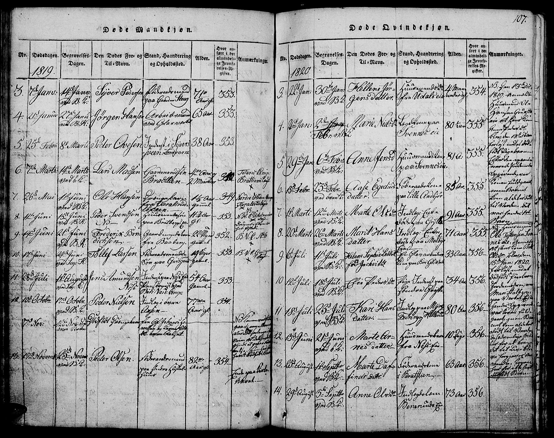 Biri prestekontor, SAH/PREST-096/H/Ha/Hab/L0001: Parish register (copy) no. 1, 1814-1828, p. 107