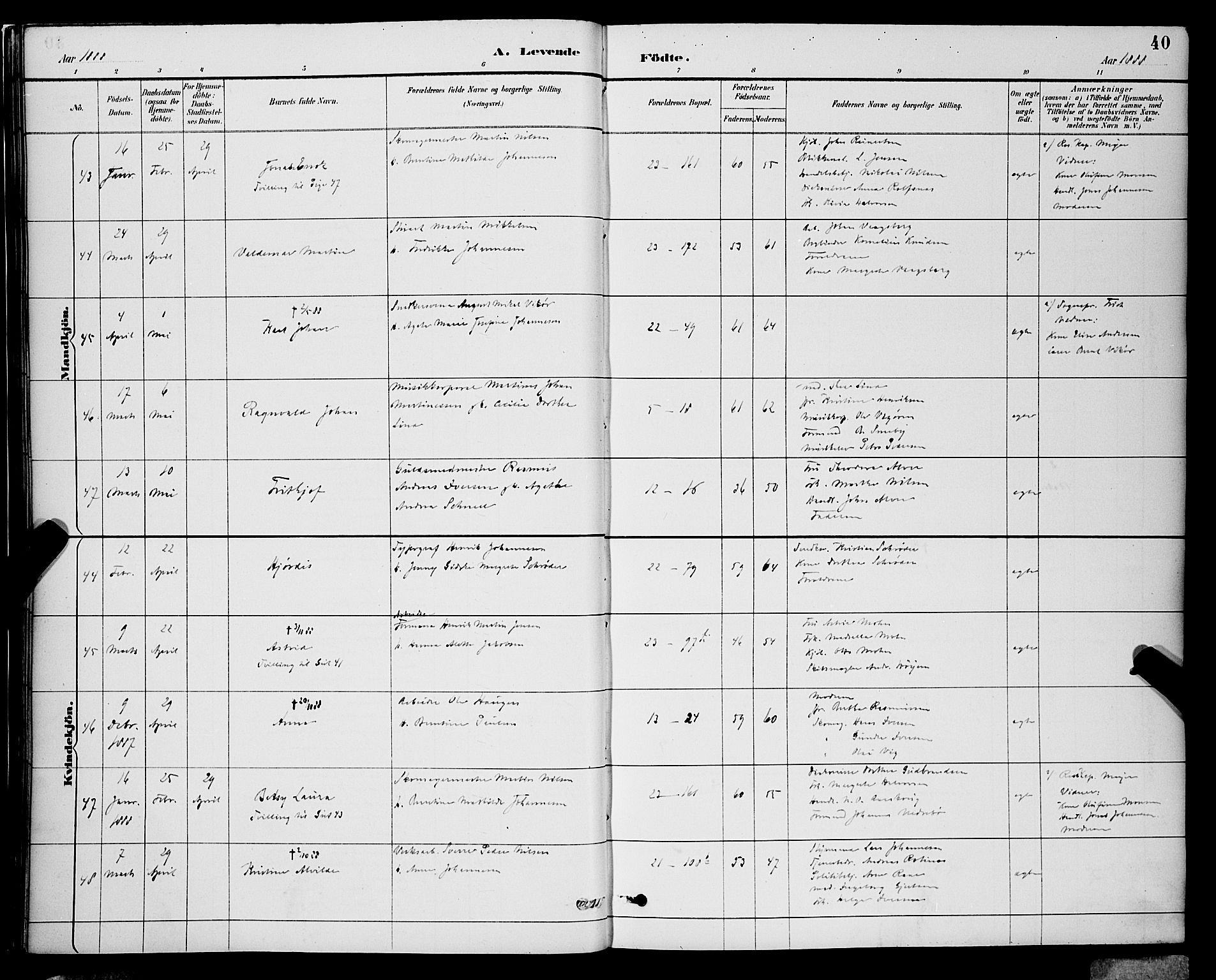 Korskirken sokneprestembete, SAB/A-76101/H/Hab: Parish register (copy) no. B 9, 1887-1896, p. 40