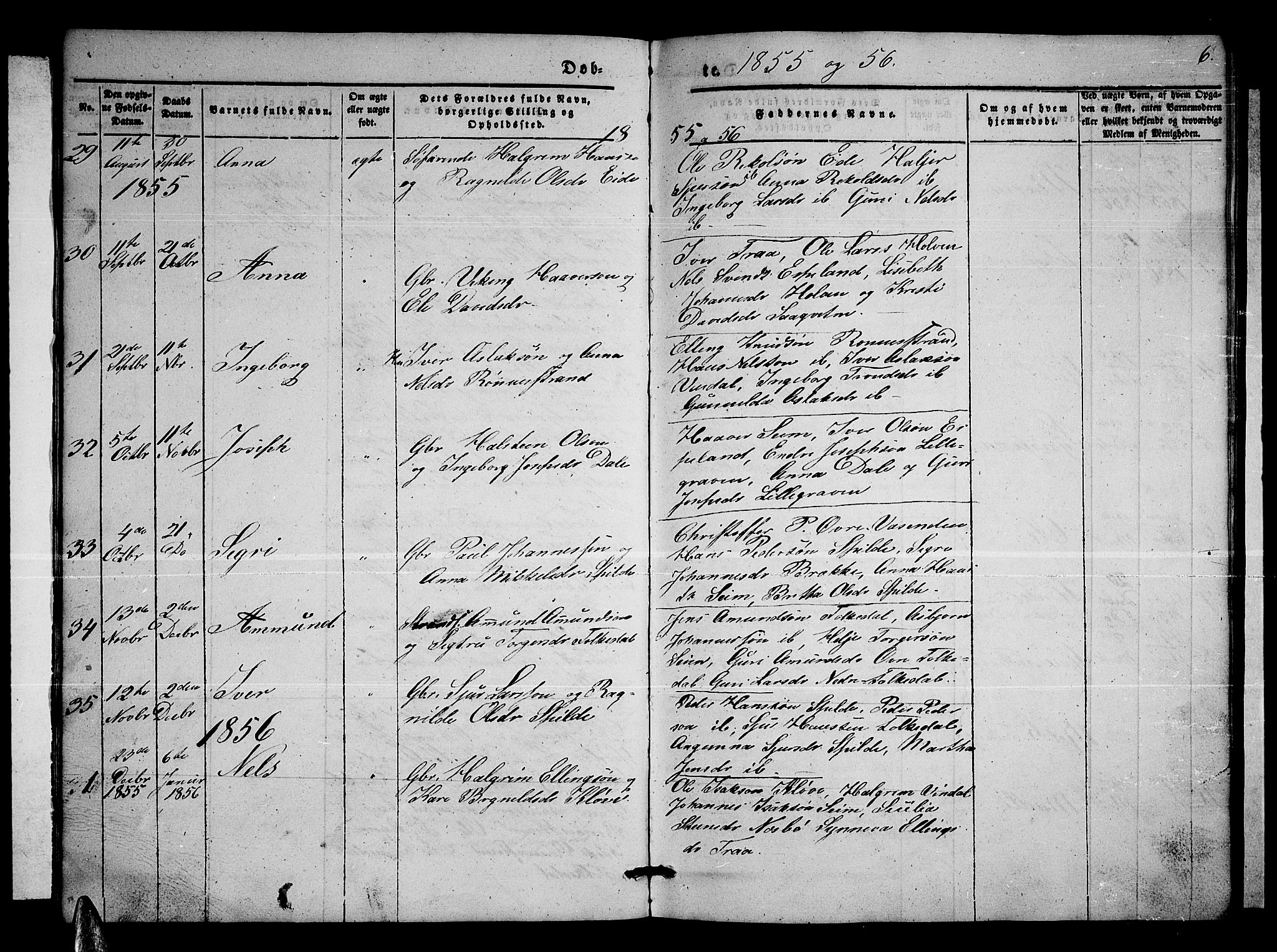 Ulvik sokneprestembete, SAB/A-78801/H/Hab: Parish register (copy) no. B 1, 1855-1868, p. 6