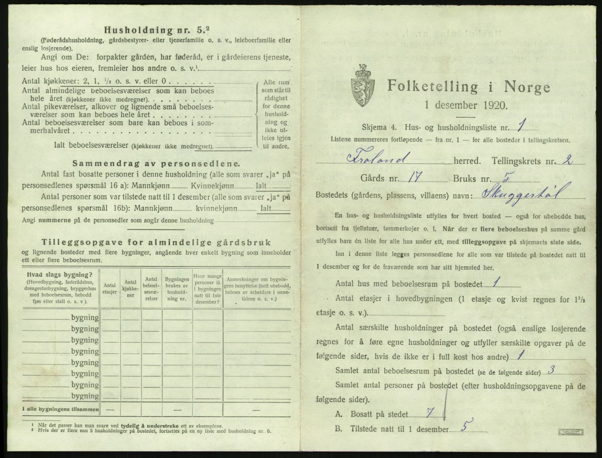 SAK, 1920 census for Froland, 1920, p. 199