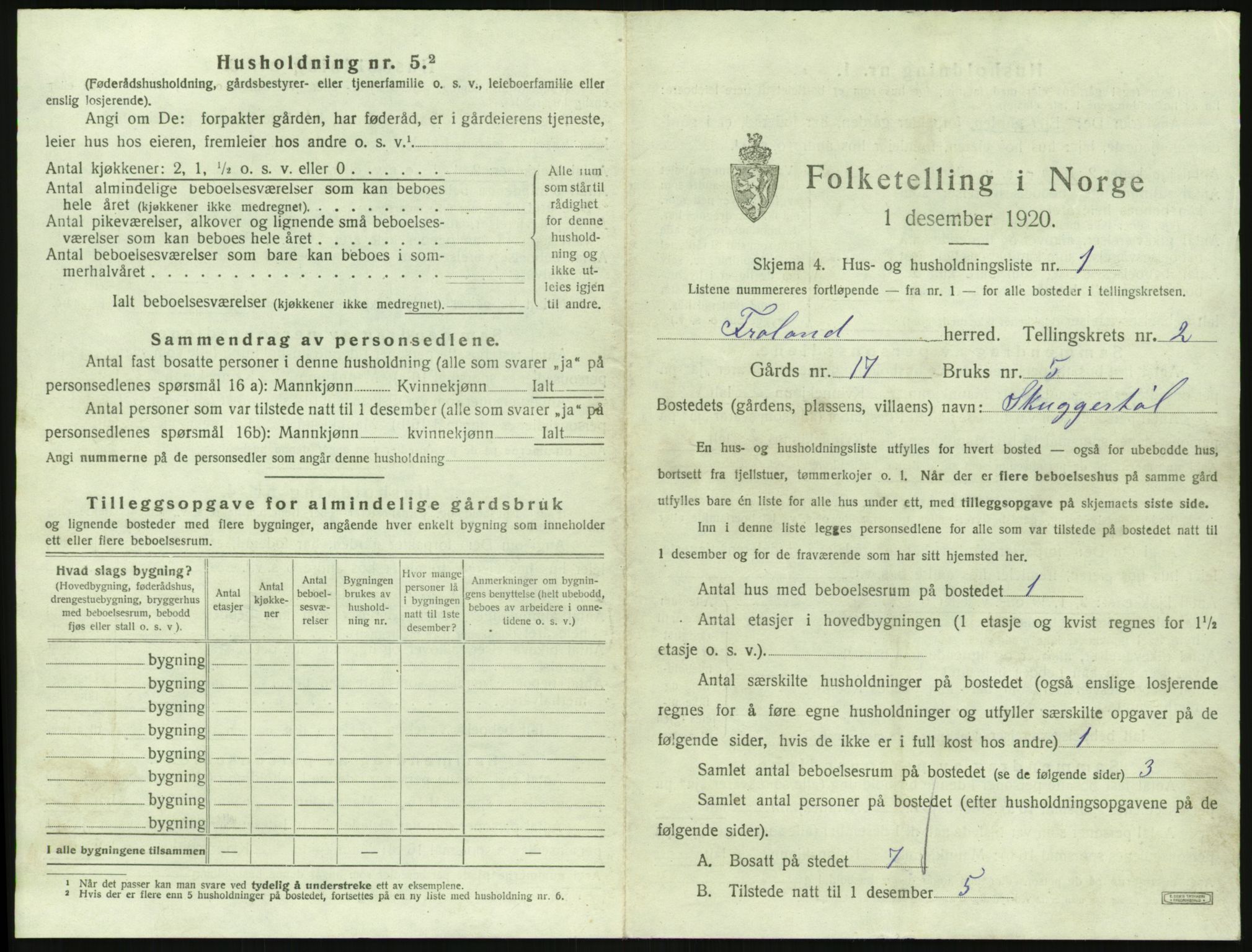 SAK, 1920 census for Froland, 1920, p. 199