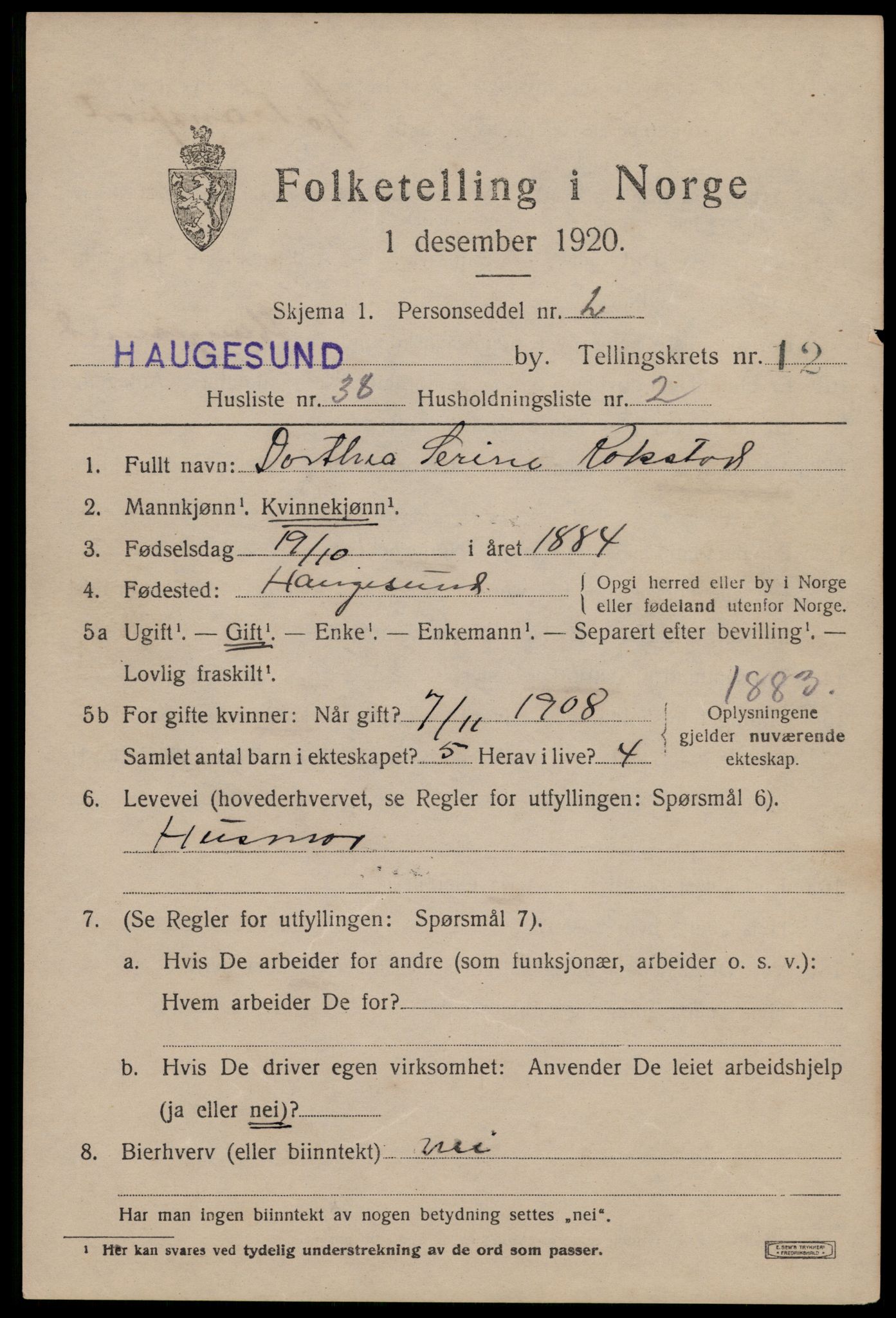 SAST, 1920 census for Haugesund, 1920, p. 38701