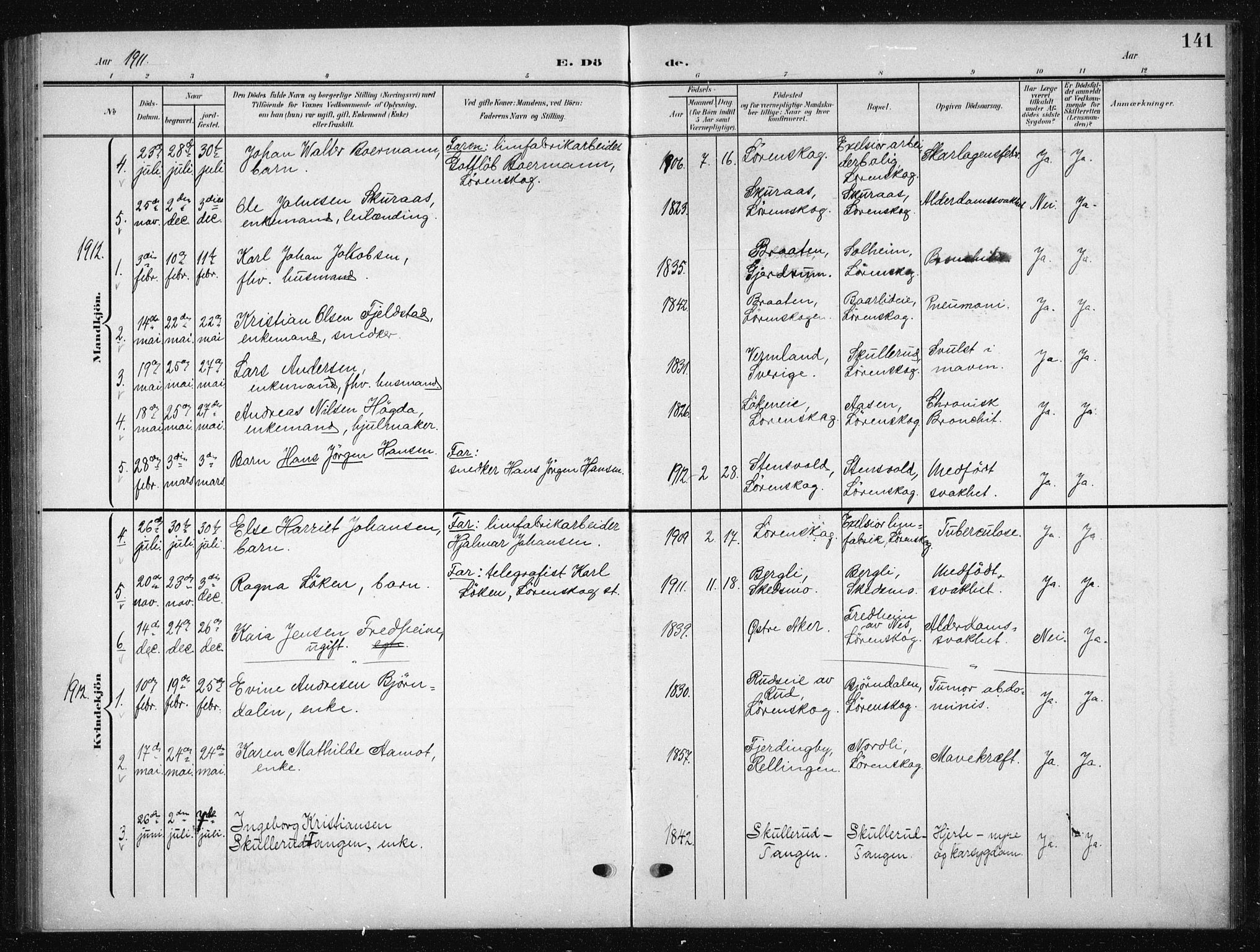 Skedsmo prestekontor Kirkebøker, AV/SAO-A-10033a/G/Gb/L0002: Parish register (copy) no. II 2, 1903-1931, p. 141