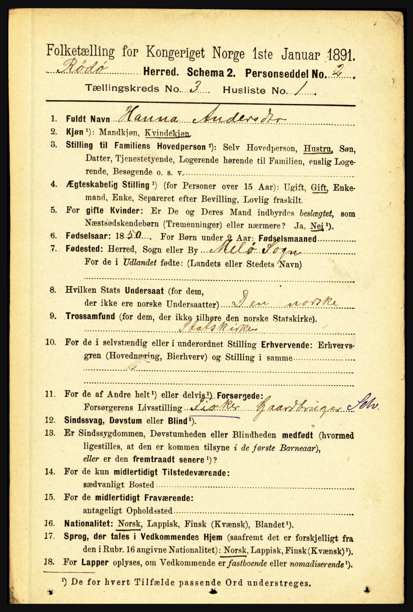 RA, 1891 census for 1836 Rødøy, 1891, p. 825