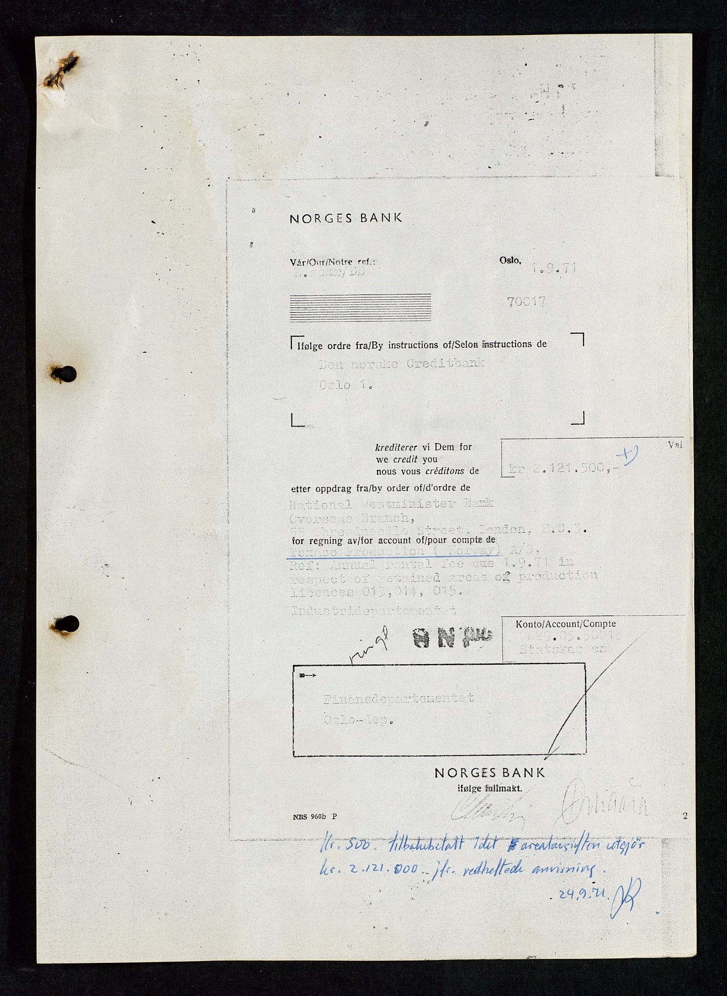 Industridepartementet, Oljekontoret, AV/SAST-A-101348/Da/L0004: Arkivnøkkel 711 - 712 Utvinningstillatelser, 1970-1971, p. 100