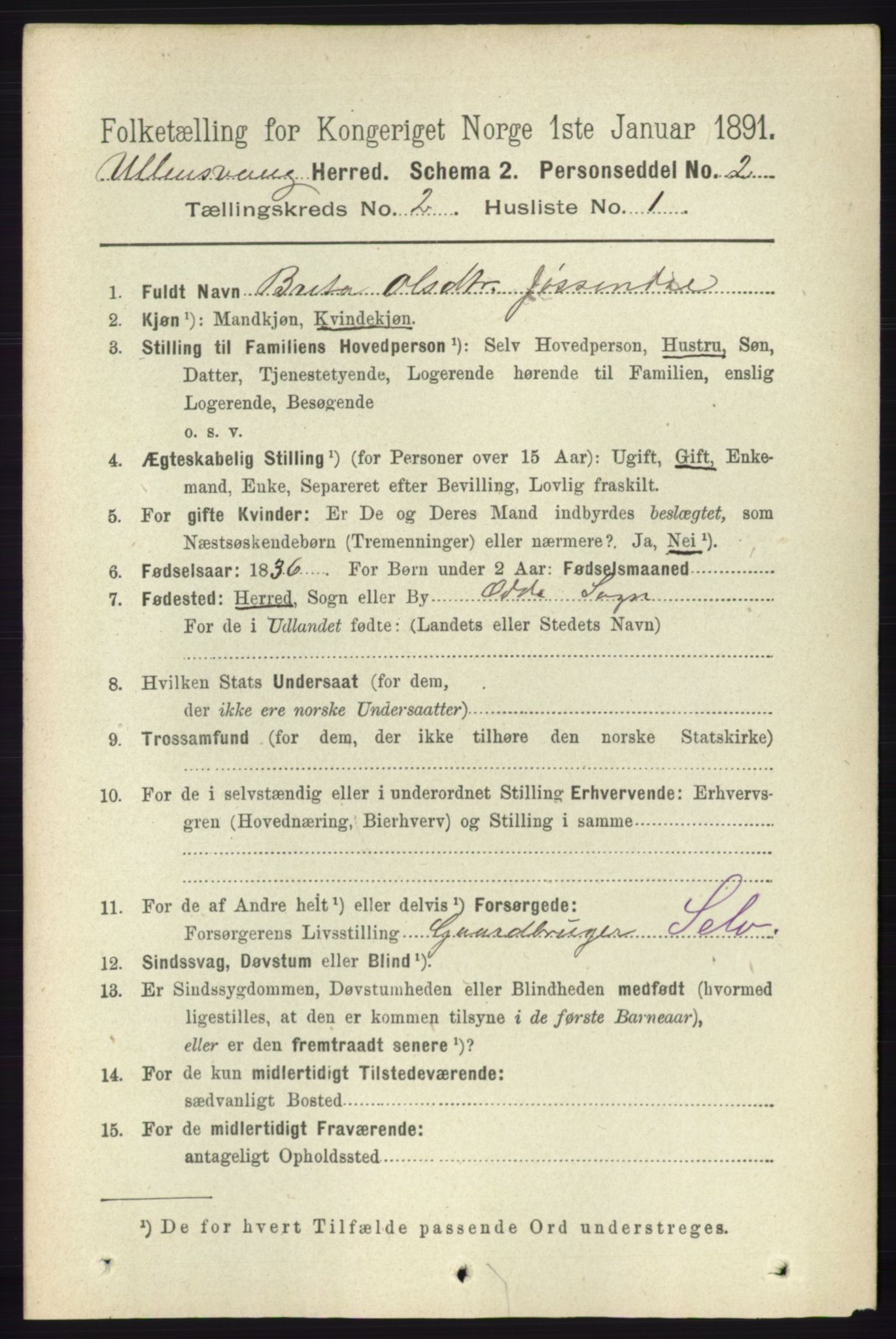 RA, 1891 census for 1230 Ullensvang, 1891, p. 322