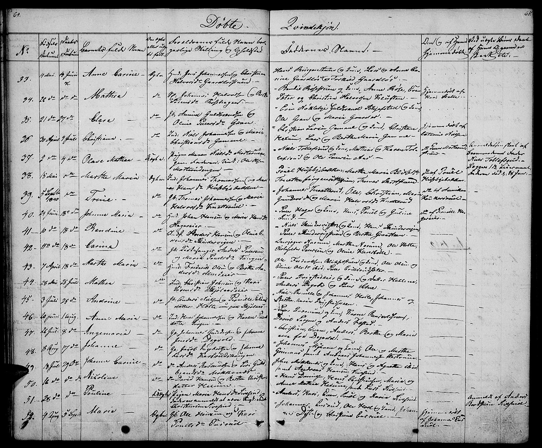 Vestre Toten prestekontor, SAH/PREST-108/H/Ha/Hab/L0002: Parish register (copy) no. 2, 1836-1848, p. 64-65