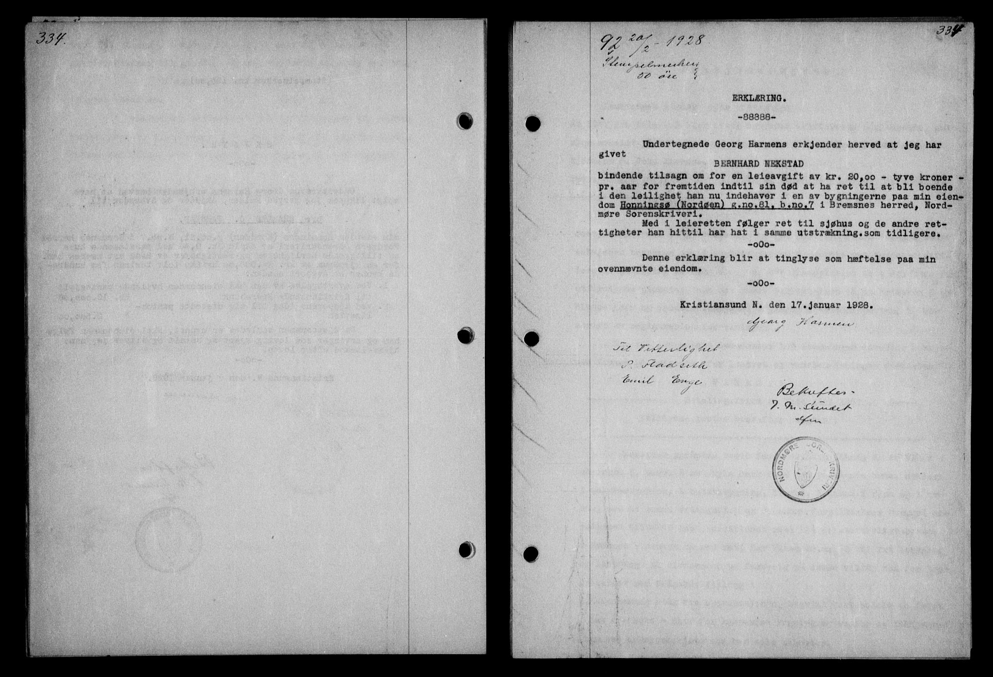 Nordmøre sorenskriveri, AV/SAT-A-4132/1/2/2Ca/L0063: Mortgage book no. 53, 1927-1928, Deed date: 20.02.1928