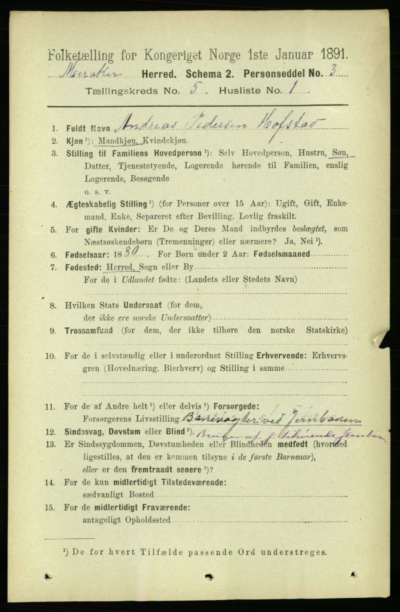 RA, 1891 census for 1711 Meråker, 1891, p. 1860