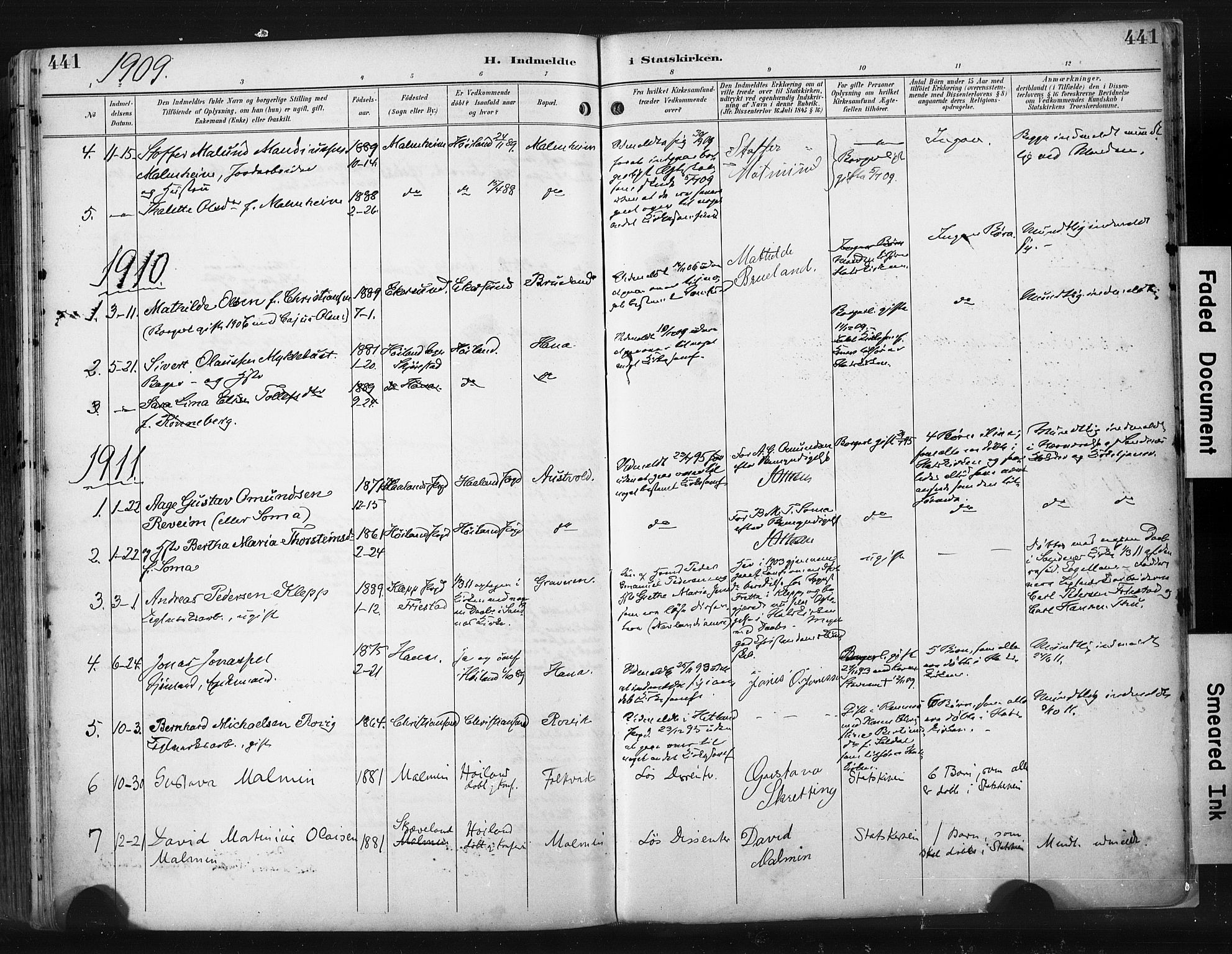 Høyland sokneprestkontor, SAST/A-101799/001/30BA/L0015: Parish register (official) no. A 14, 1899-1911, p. 441