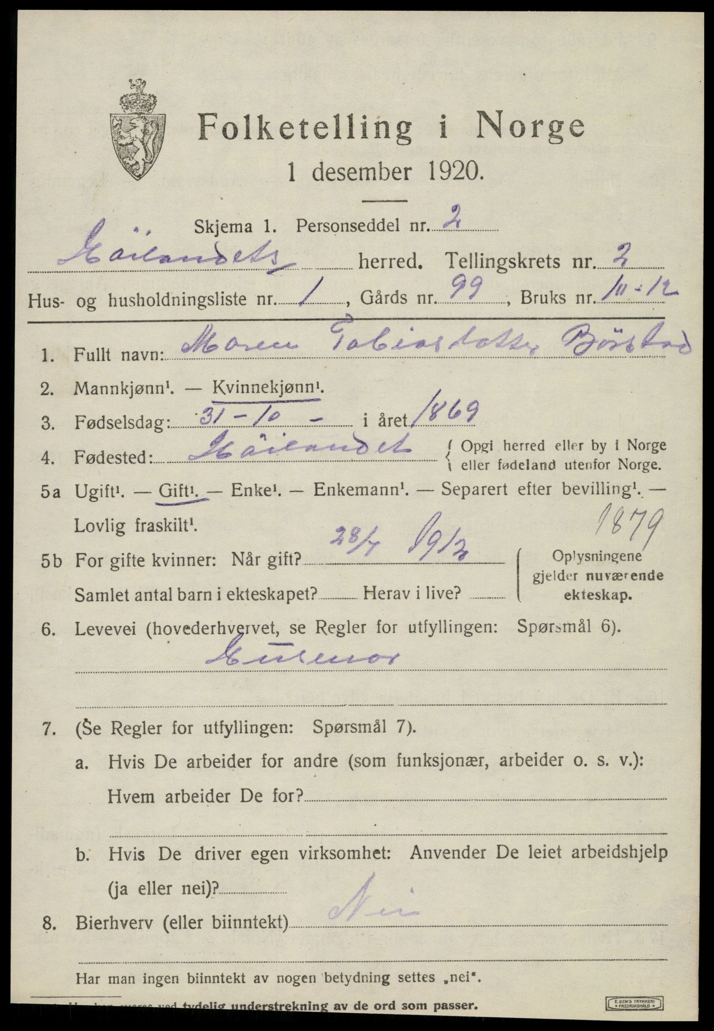 SAT, 1920 census for Høylandet, 1920, p. 748