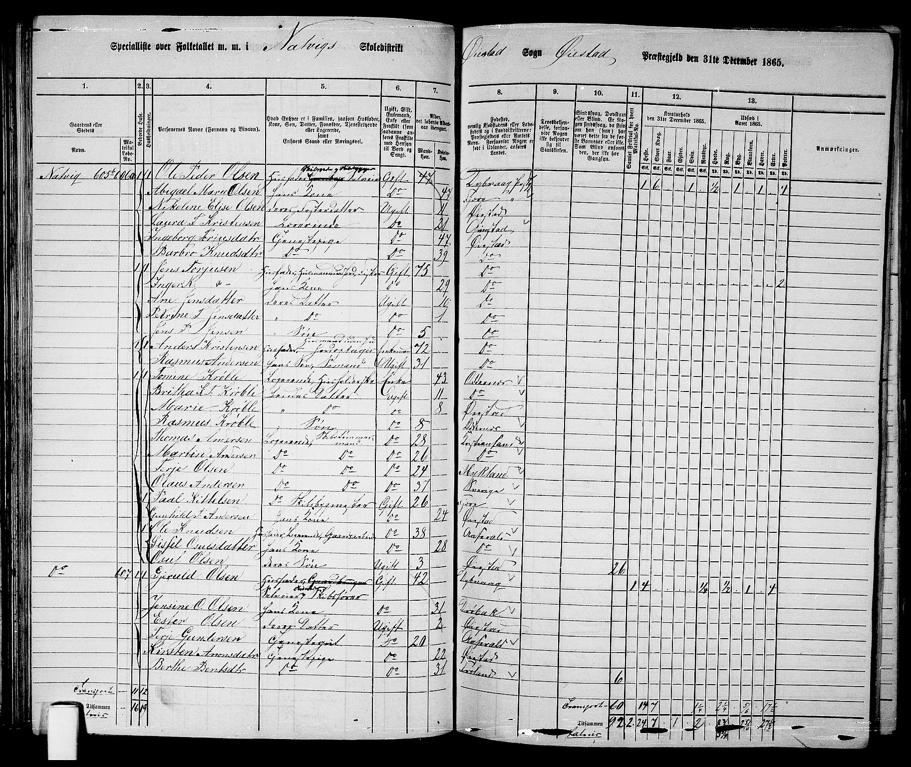 RA, 1865 census for Øyestad, 1865, p. 82