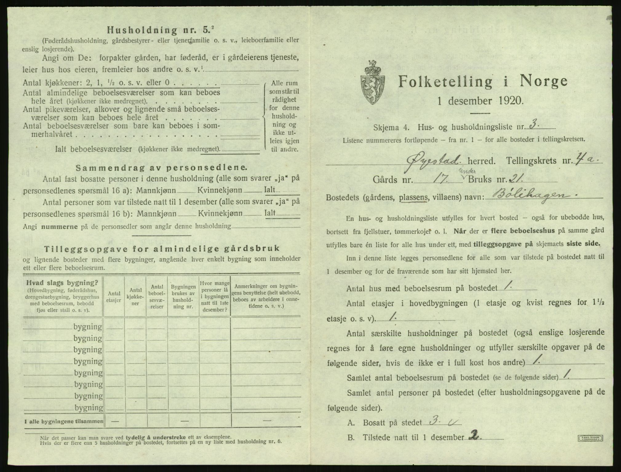 SAK, 1920 census for Øyestad, 1920, p. 304