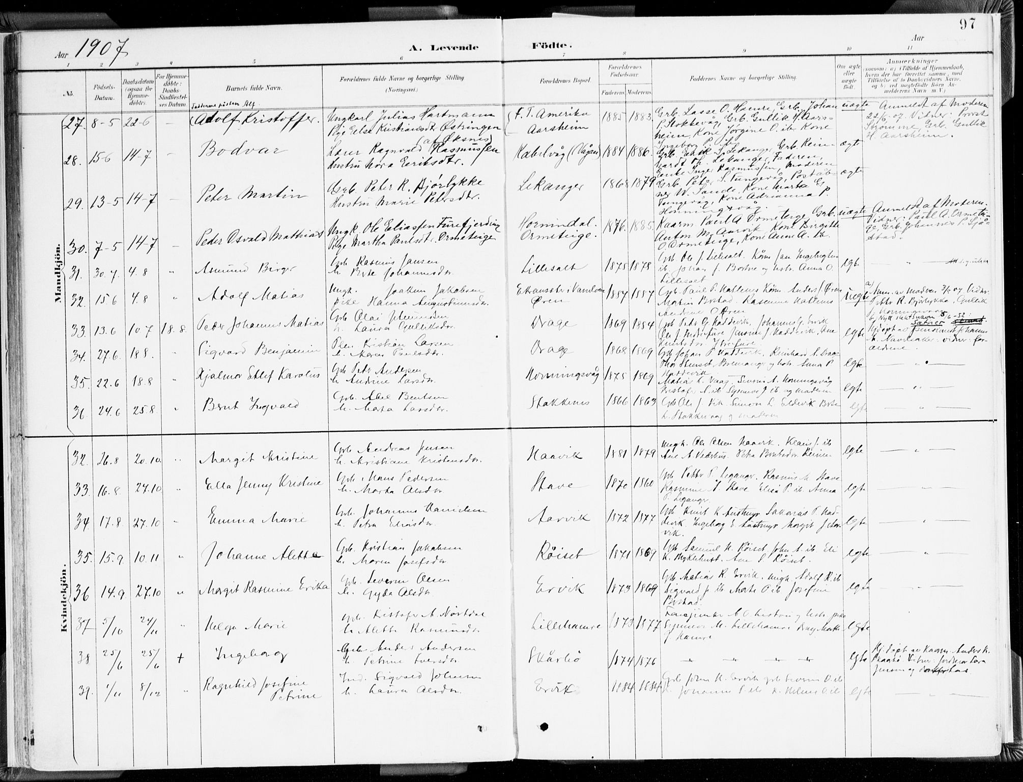 Selje sokneprestembete, AV/SAB-A-99938/H/Ha/Haa/Haab: Parish register (official) no. B 2, 1891-1907, p. 97